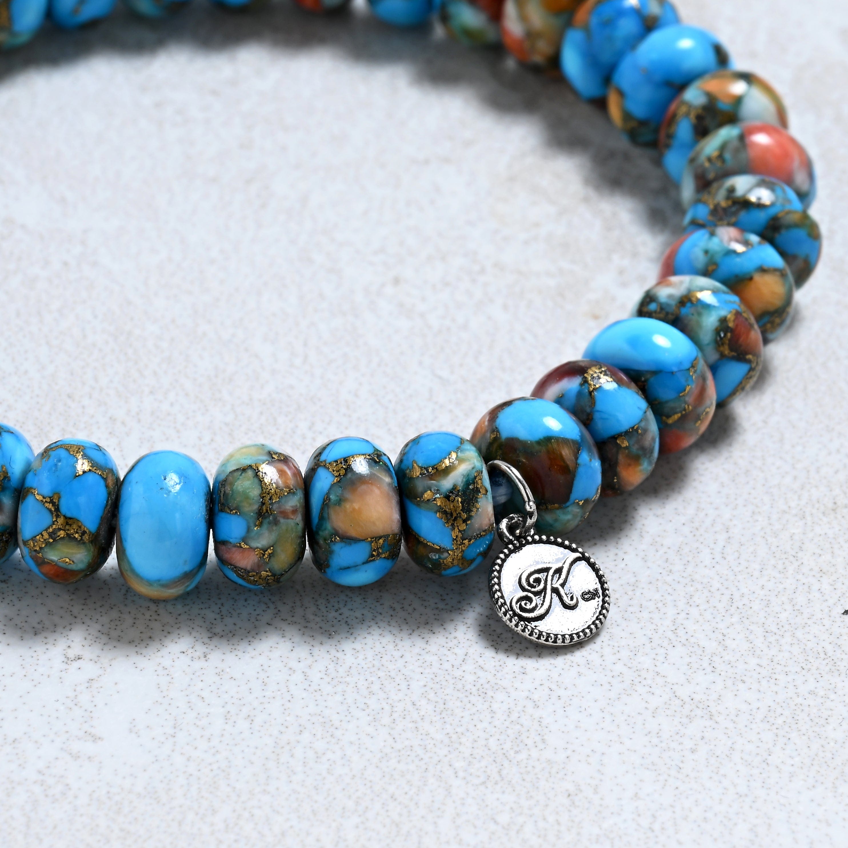 KALIFANO Gemstone Jewelry Natural Howlite Spiny Oyster 5x8mm Gemstone Bracelet