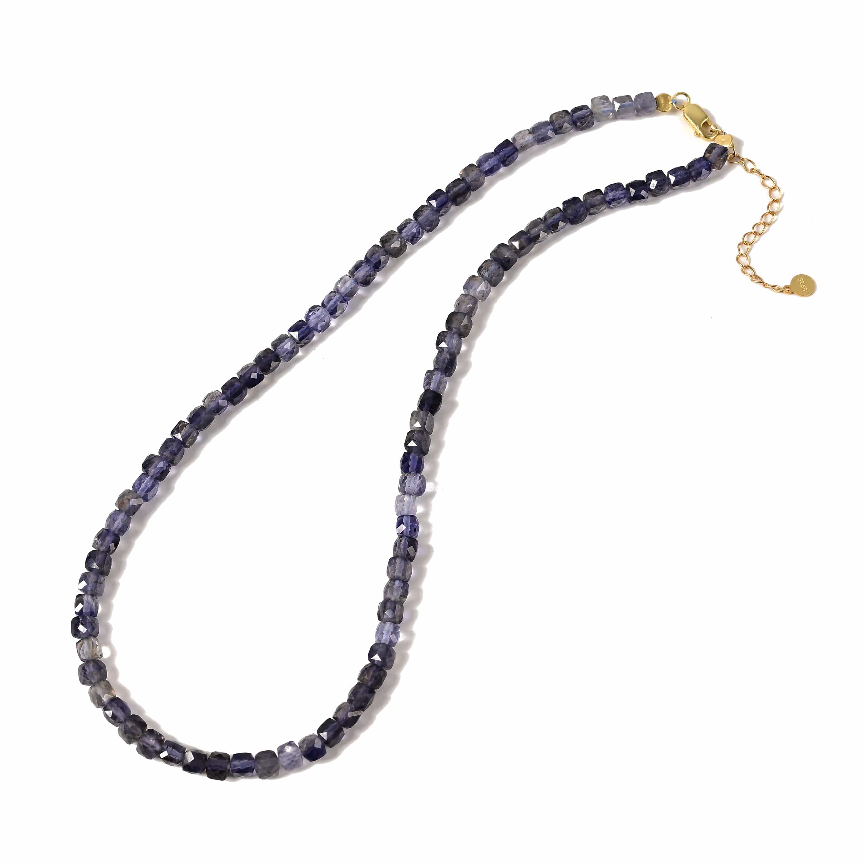 KALIFANO Gemstone Jewelry Natural Iolite Faceted 4mm Barrel 16in Necklace with Sterling Silver Extender N4-41G-IO