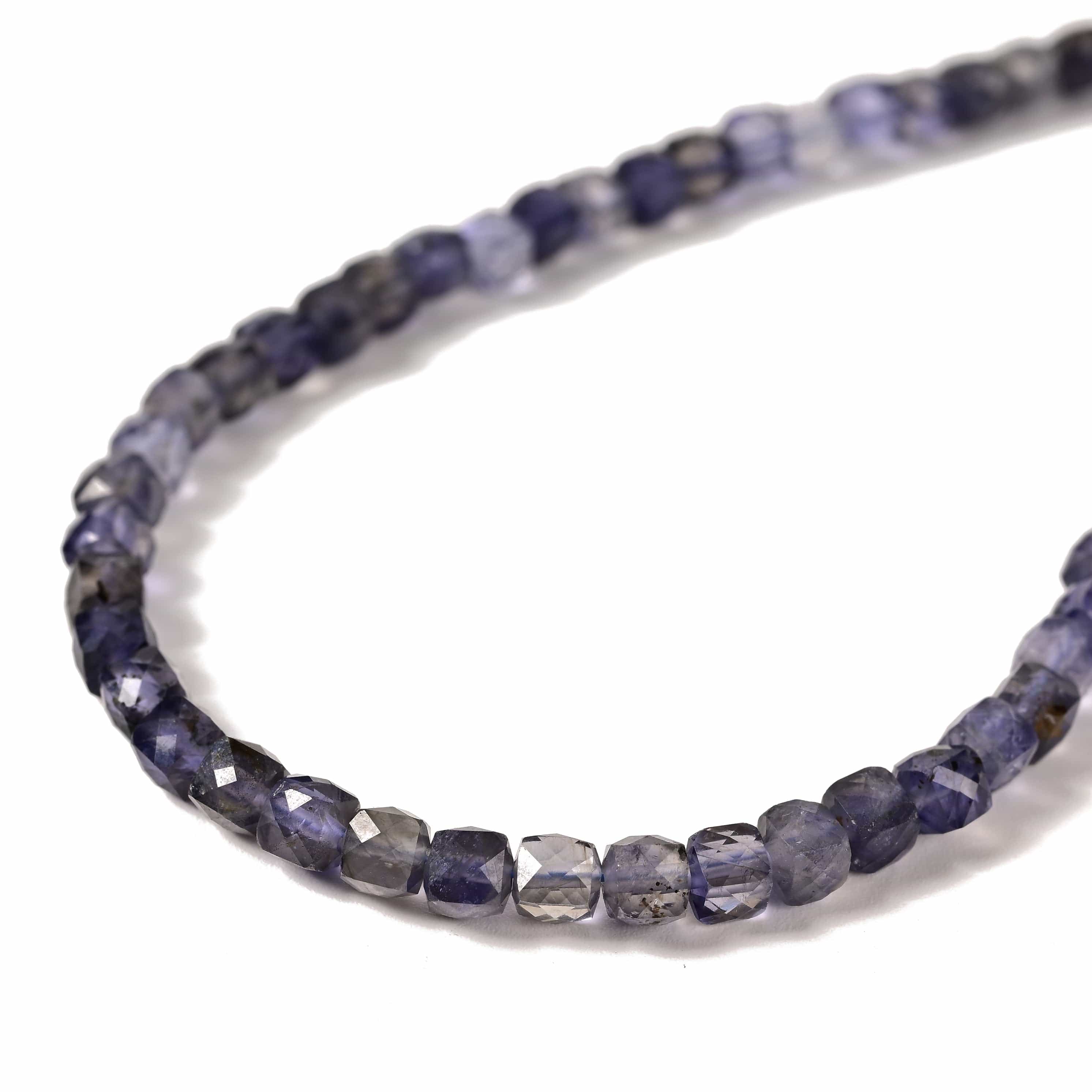 KALIFANO Gemstone Jewelry Natural Iolite Faceted 4mm Barrel 16in Necklace with Sterling Silver Extender N4-41G-IO