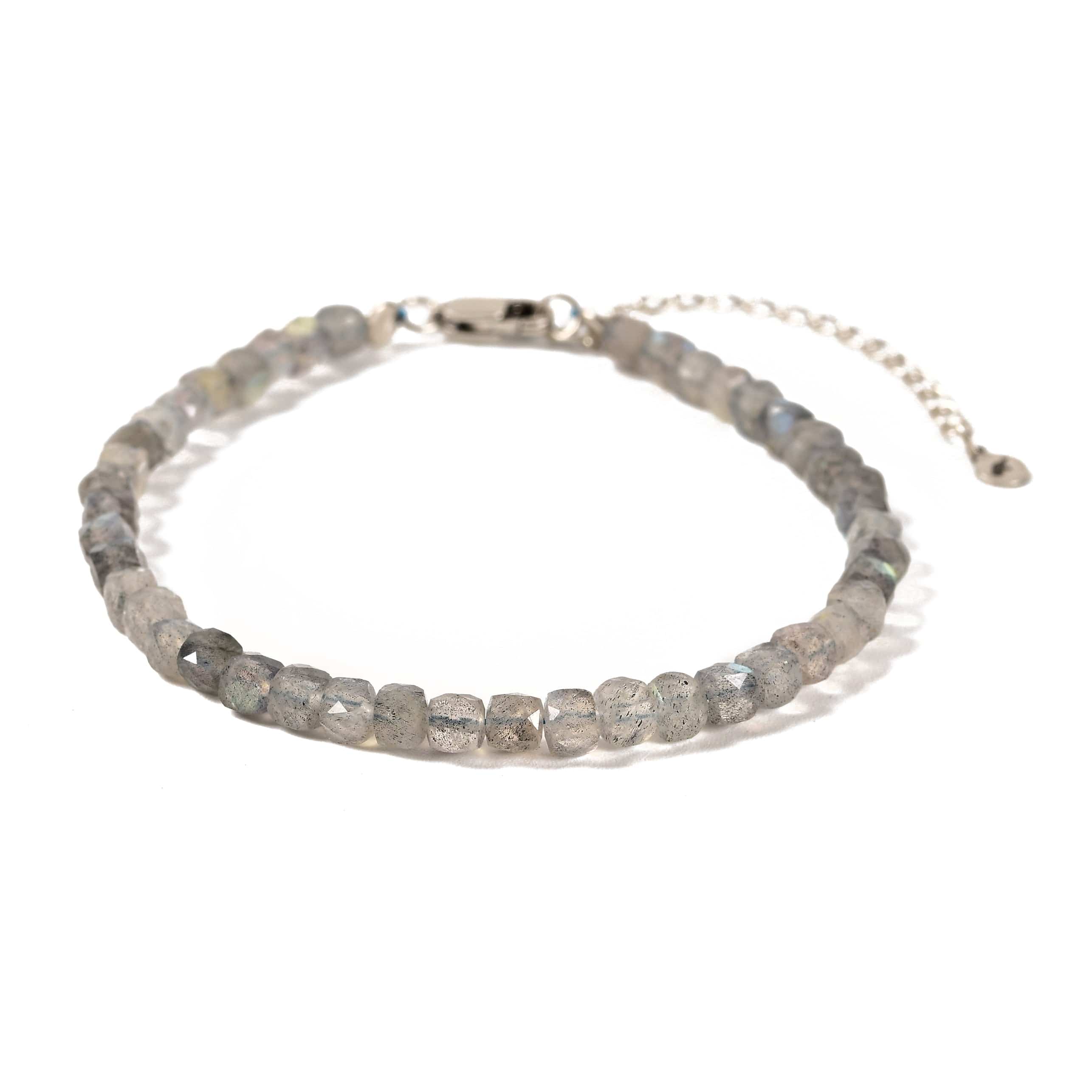 KALIFANO Gemstone Jewelry Natural Labradorite Faceted 4mm Barrel Bracelet with Sterling Silver Extender B4-16S-LB