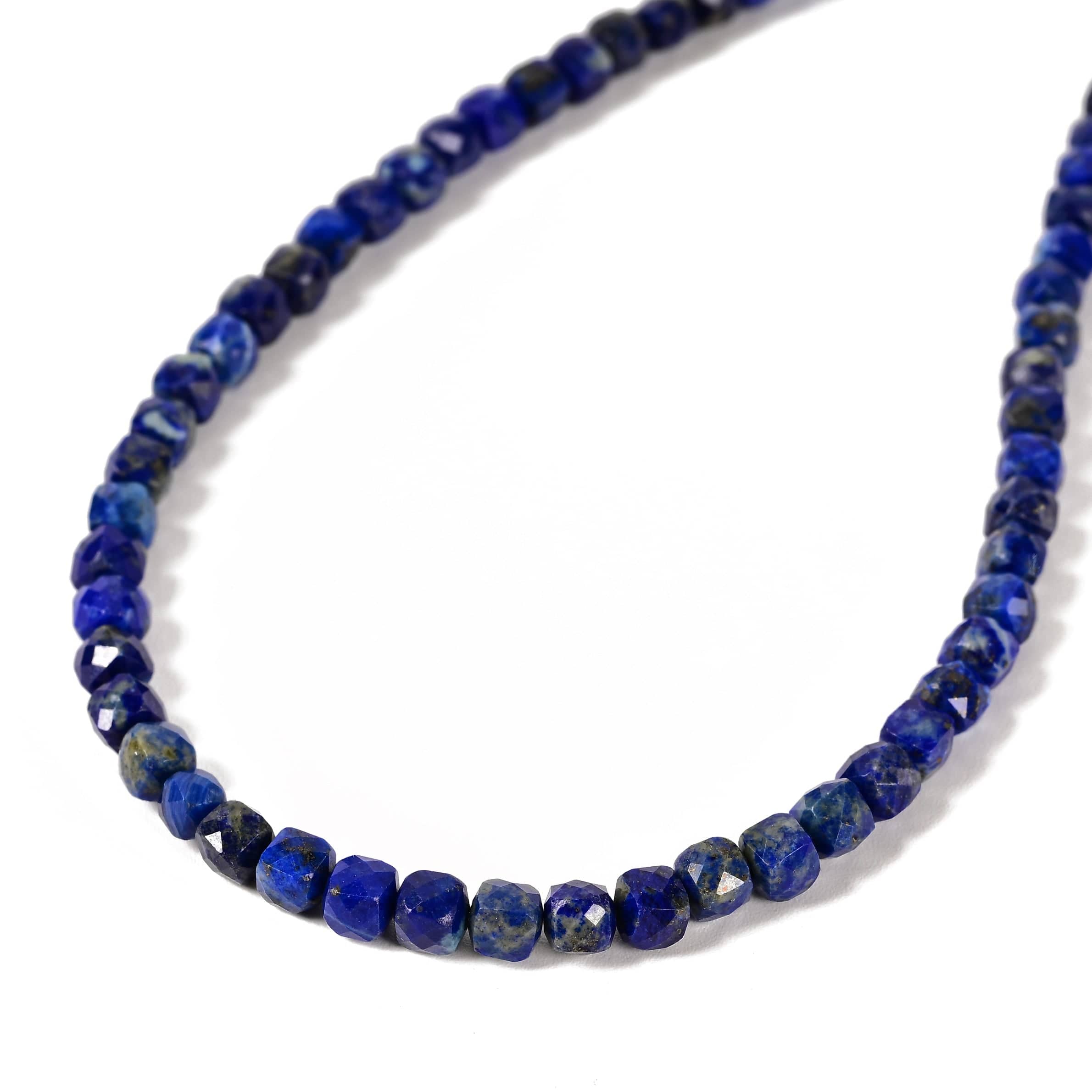 KALIFANO Gemstone Jewelry Natural Lapis Faceted 4mm Barrel 16in Necklace with Sterling Silver Extender N4-41S-LP