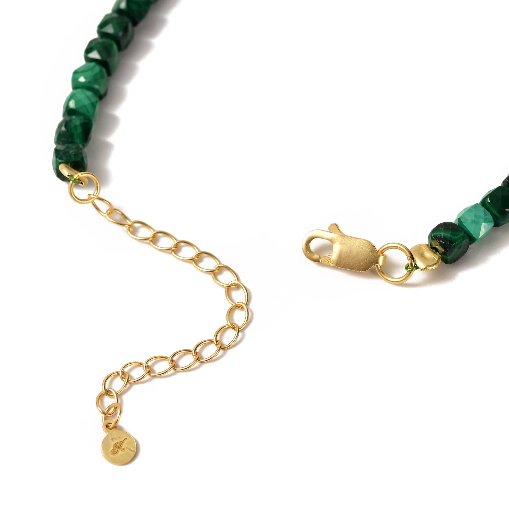 KALIFANO Gemstone Jewelry Natural Malachite Faceted 4mm Barrel 16in Necklace with Sterling Silver Extender N4-41G-MA