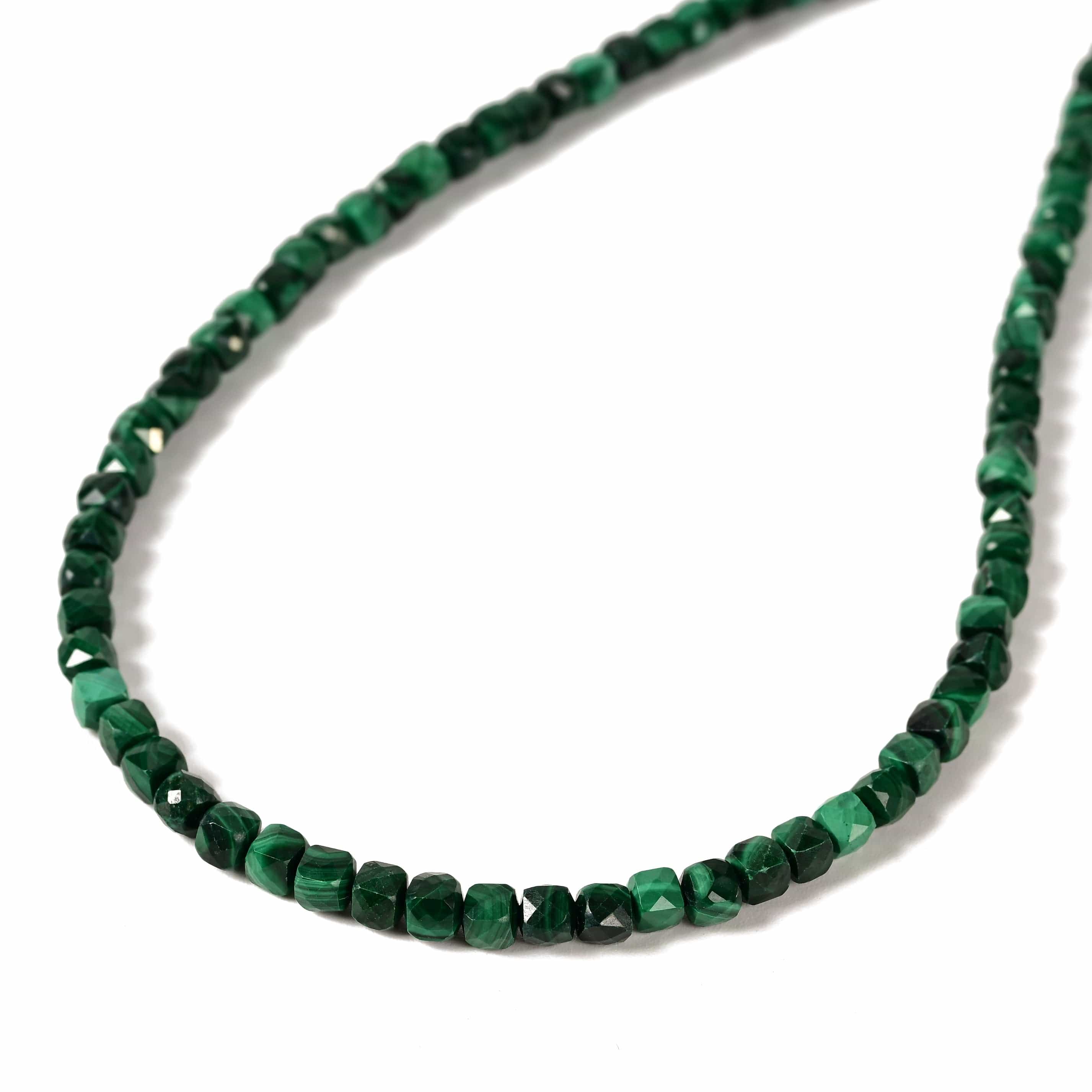 KALIFANO Gemstone Jewelry Natural Malachite Faceted 4mm Barrel 16in Necklace with Sterling Silver Extender N4-41G-MA