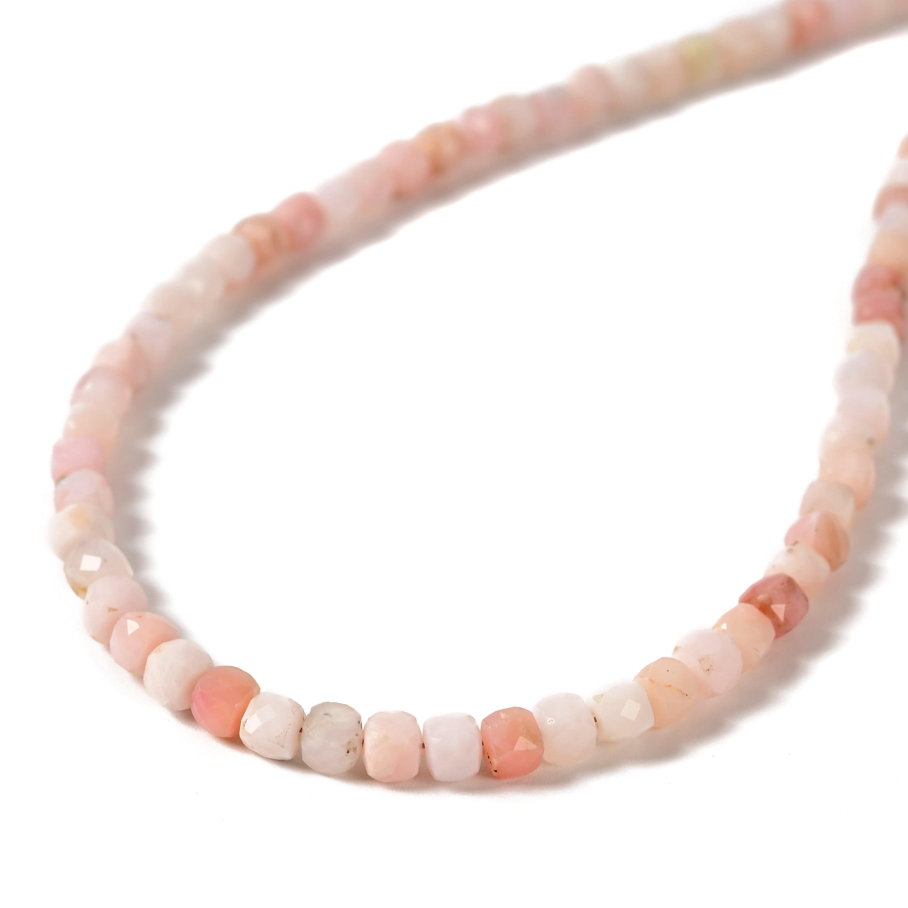 KALIFANO Gemstone Jewelry Natural Pink Opal Faceted 4mm Barrel 16in Necklace with Sterling Silver Extender N4-41G-PO