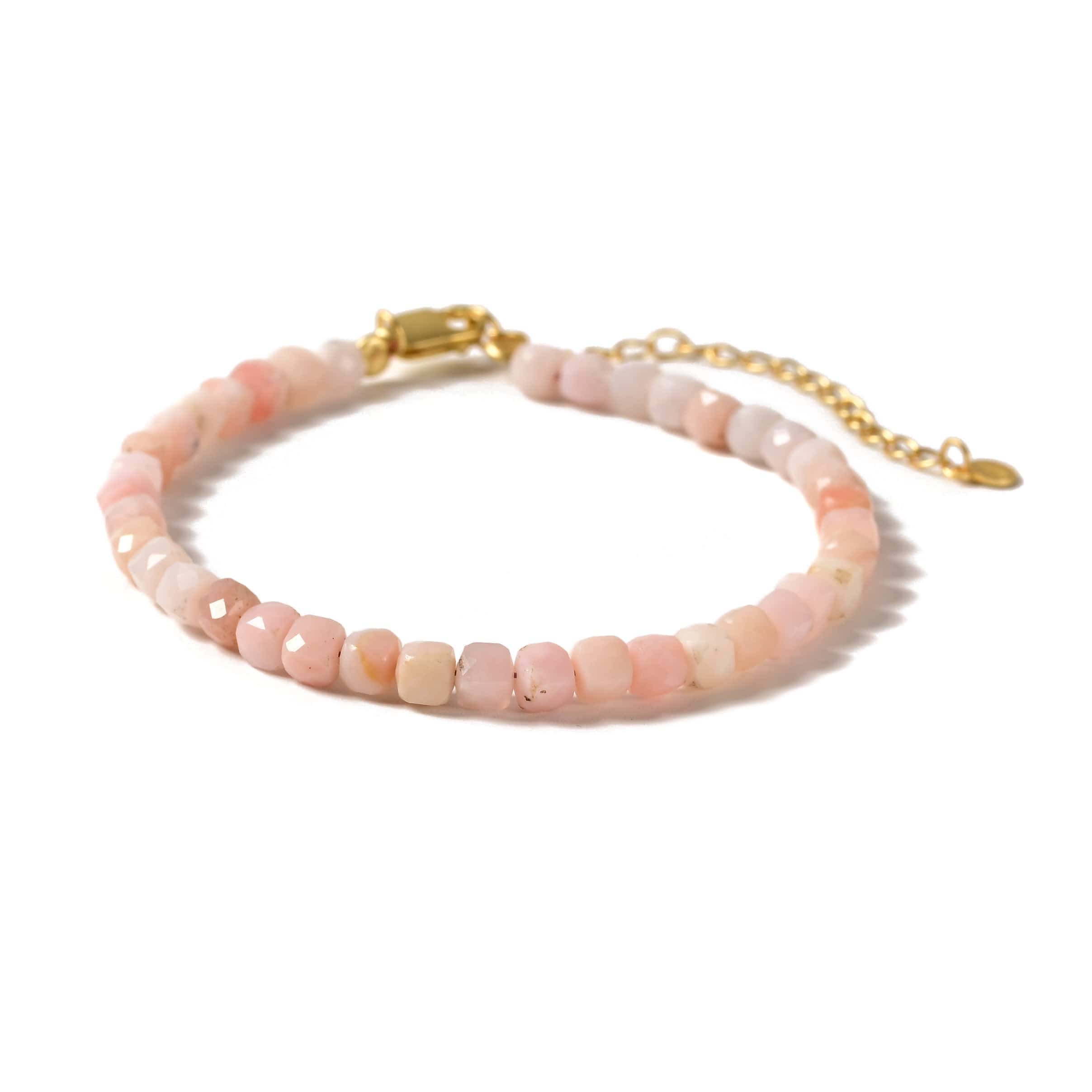 KALIFANO Gemstone Jewelry Natural Pink Opal Faceted 4mm Barrel Bracelet with Sterling Silver Extender B4-16G-PO