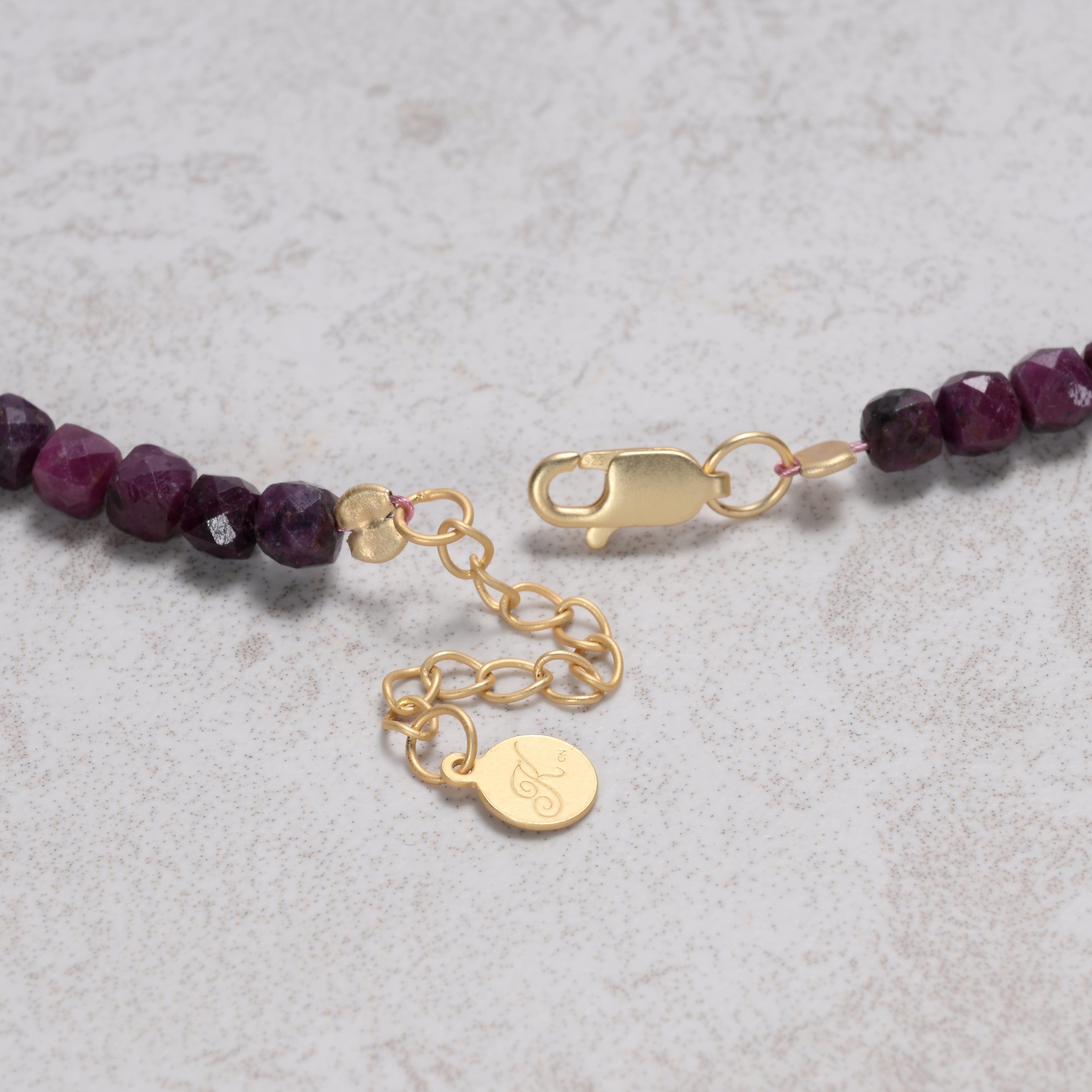 KALIFANO Gemstone Jewelry Natural Ruby Sapphire Faceted 4mm Barrel 16" Necklace with Sterling Silver Extender N4-41G-RB