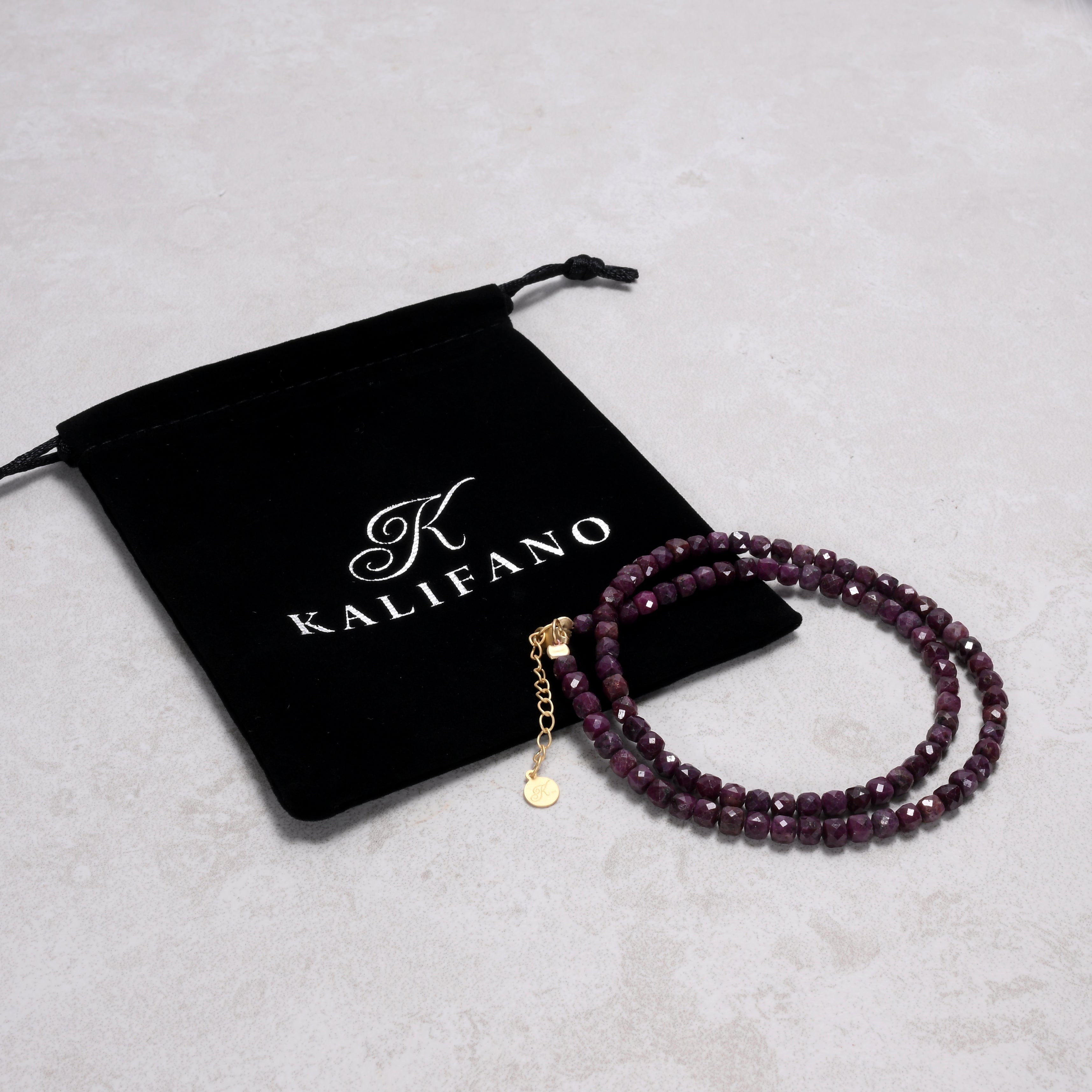 KALIFANO Gemstone Jewelry Natural Ruby Sapphire Faceted 4mm Barrel 16" Necklace with Sterling Silver Extender N4-41G-RB