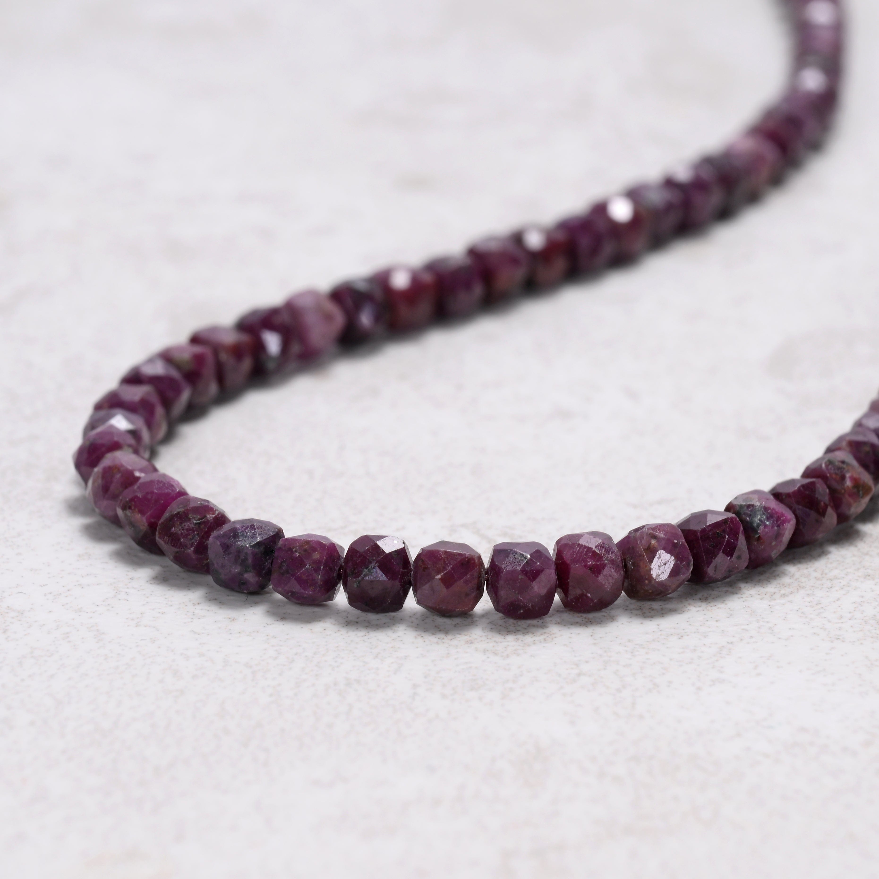 KALIFANO Gemstone Jewelry Natural Ruby Sapphire Faceted 4mm Barrel 16" Necklace with Sterling Silver Extender N4-41G-RB