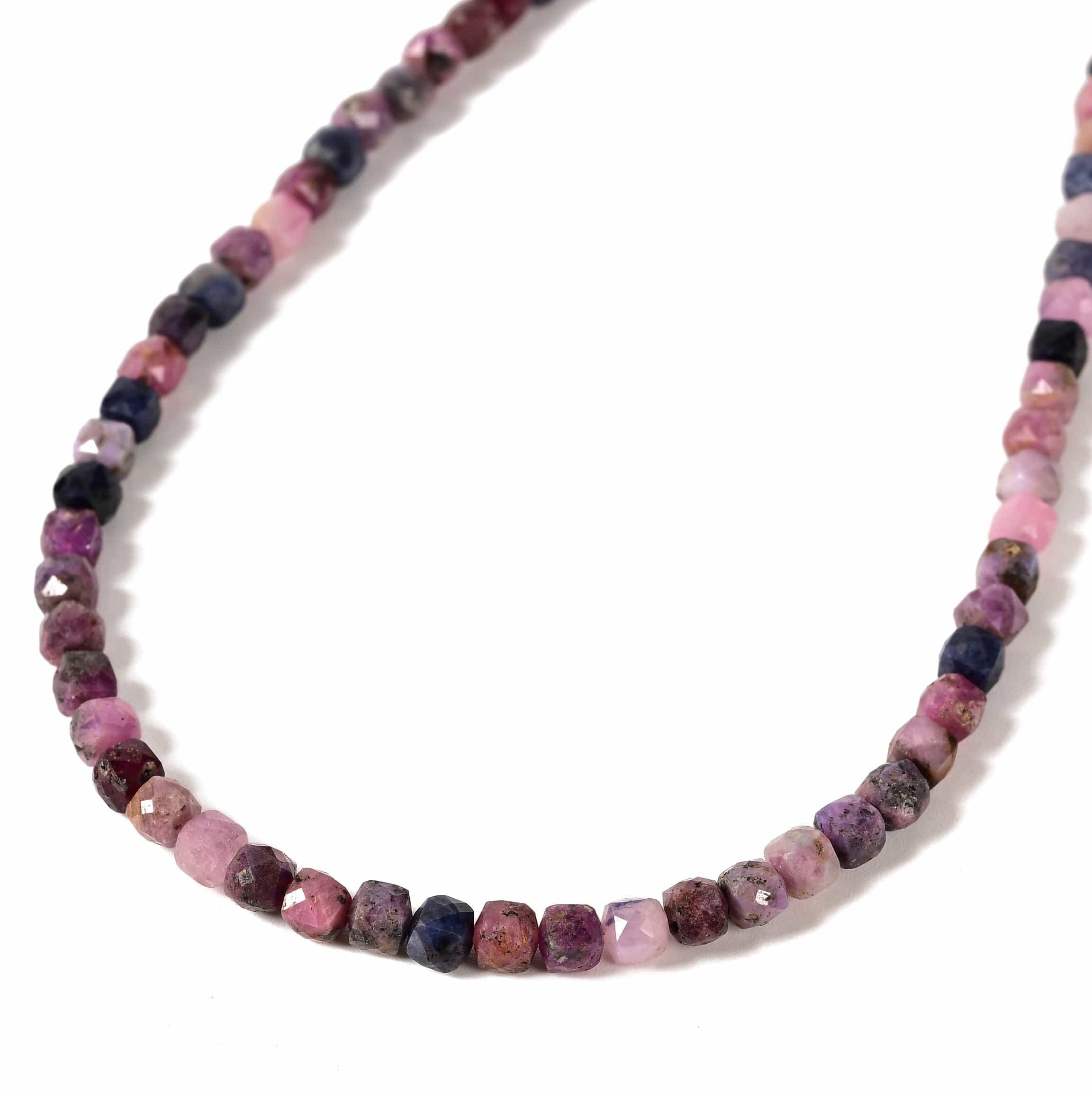 KALIFANO Gemstone Jewelry Natural Ruby Sapphire Faceted 4mm Barrel 16in Necklace with Sterling Silver Extender N4-41G-RB