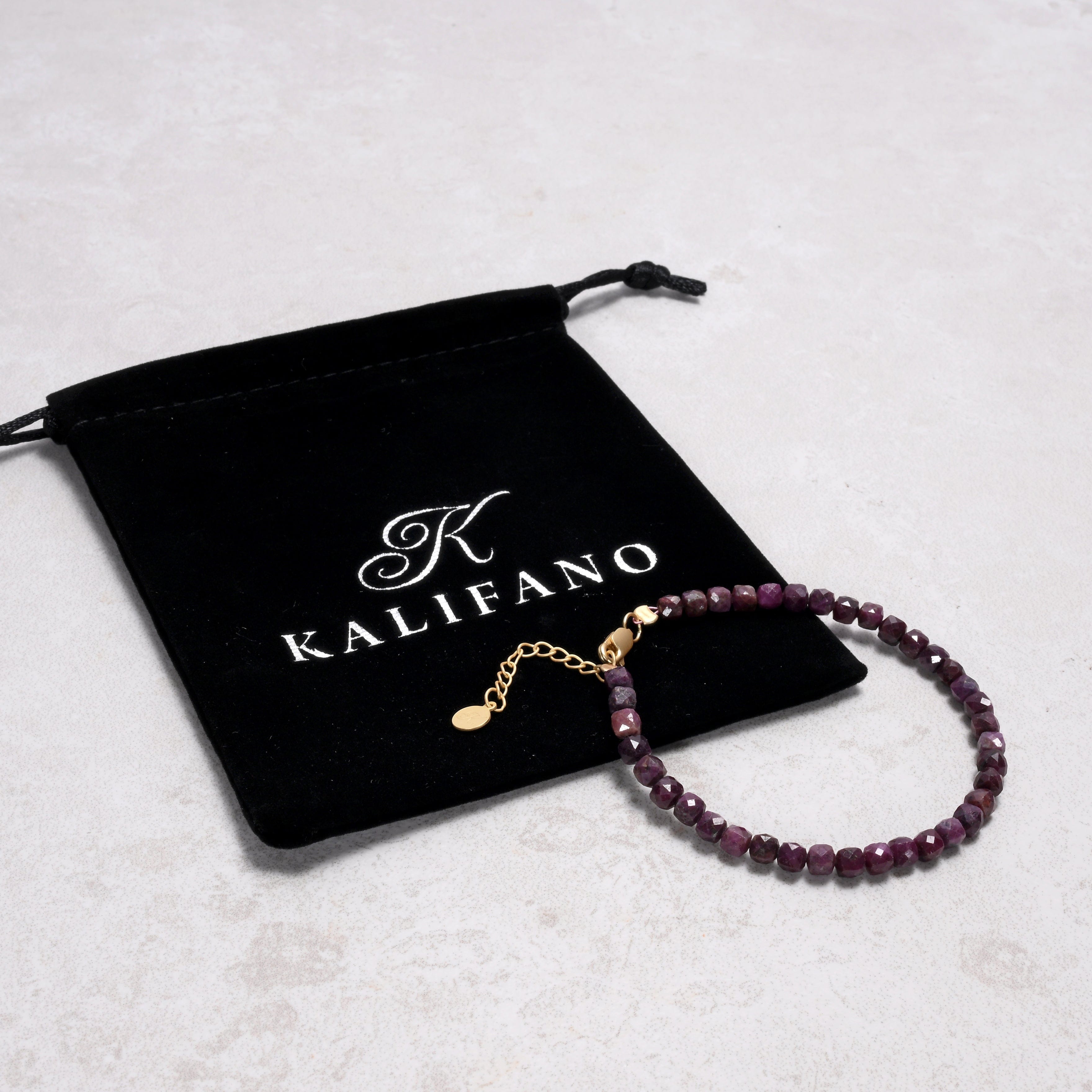 KALIFANO Gemstone Jewelry Natural Ruby Sapphire Faceted 4mm Barrel Bracelet with Sterling Silver Extender B4-16G-RB