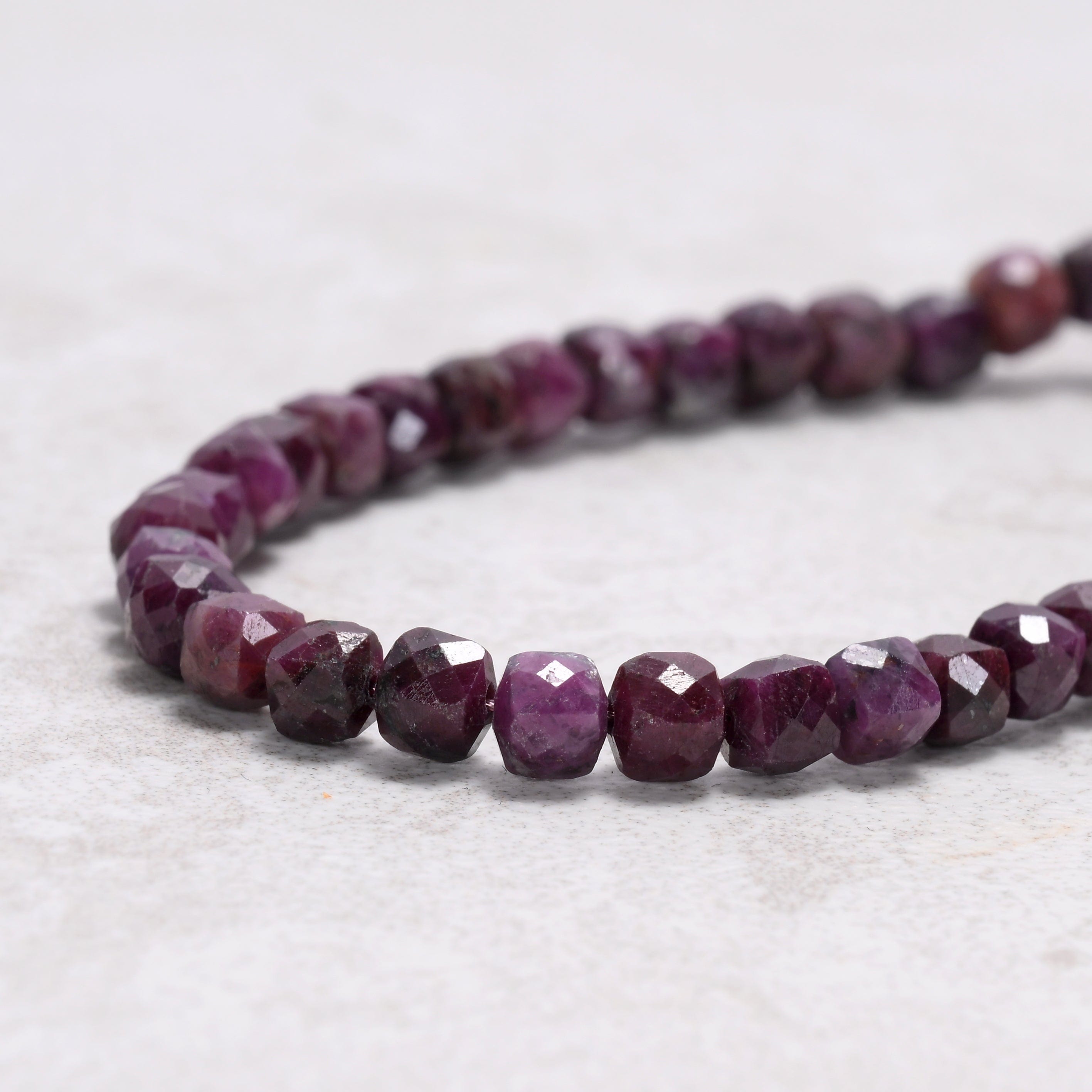 KALIFANO Gemstone Jewelry Natural Ruby Sapphire Faceted 4mm Barrel Bracelet with Sterling Silver Extender B4-16G-RB