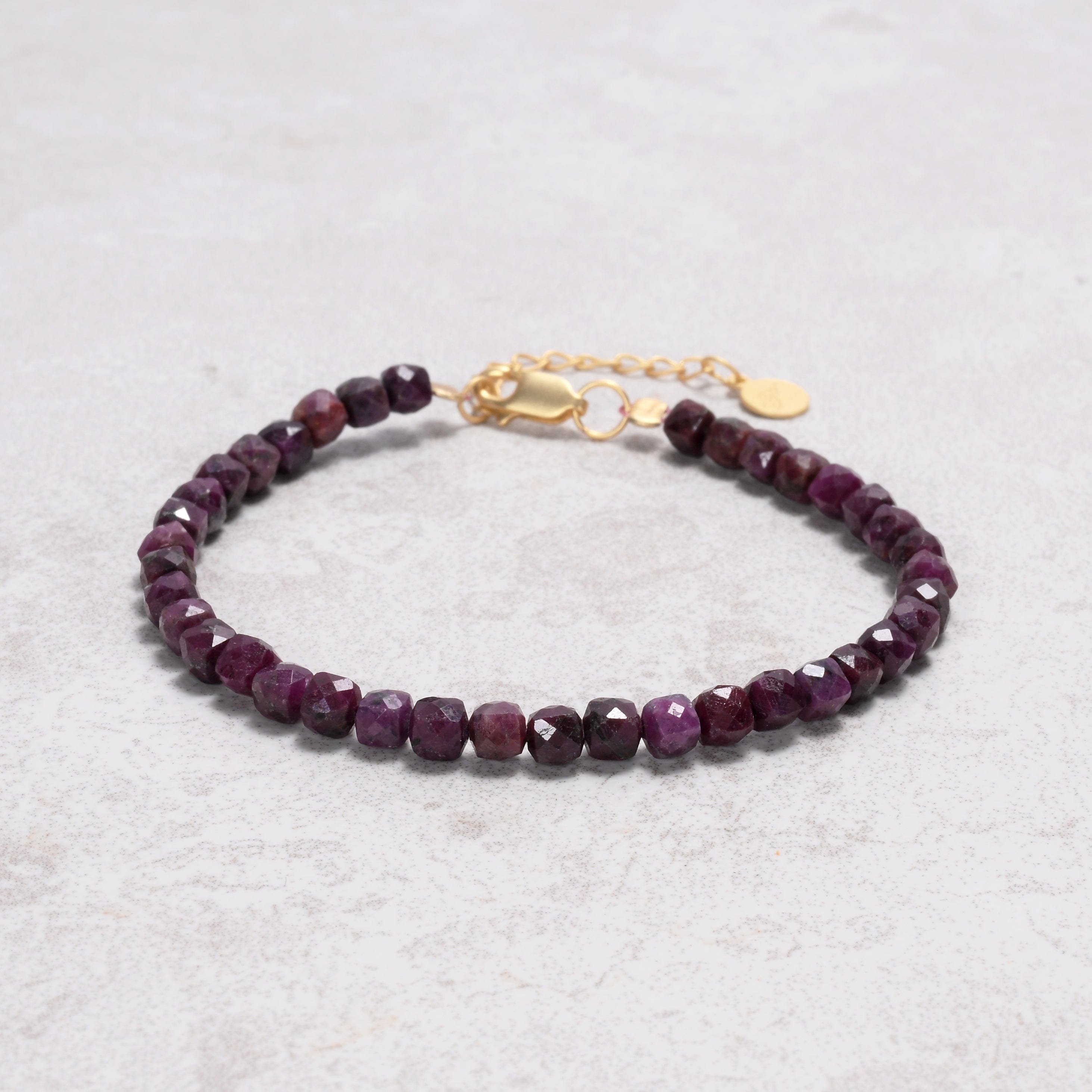 KALIFANO Gemstone Jewelry Natural Ruby Sapphire Faceted 4mm Barrel Bracelet with Sterling Silver Extender B4-16G-RB