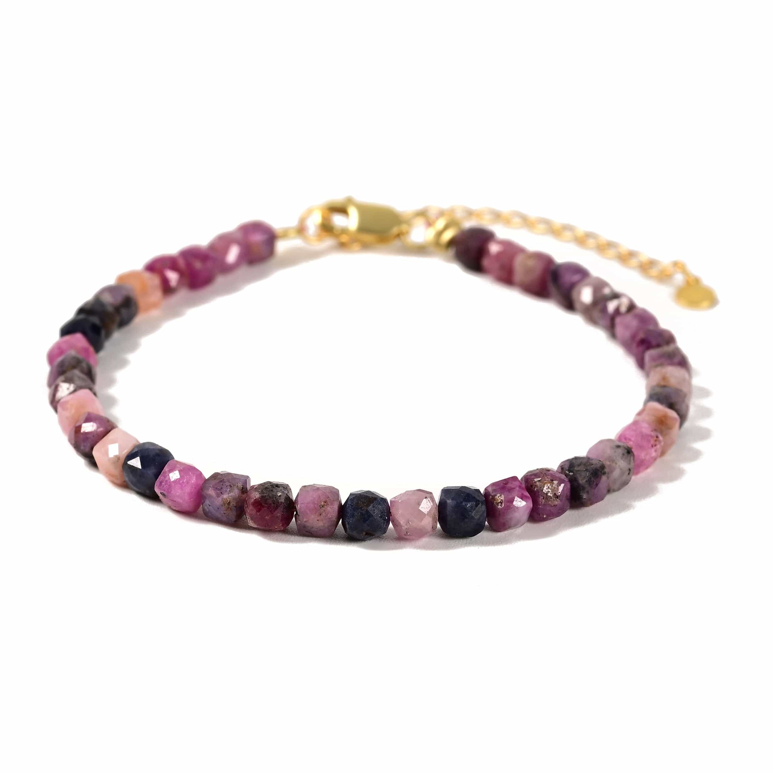 KALIFANO Gemstone Jewelry Natural Ruby Sapphire Faceted 4mm Barrel Bracelet with Sterling Silver Extender B4-16G-RB