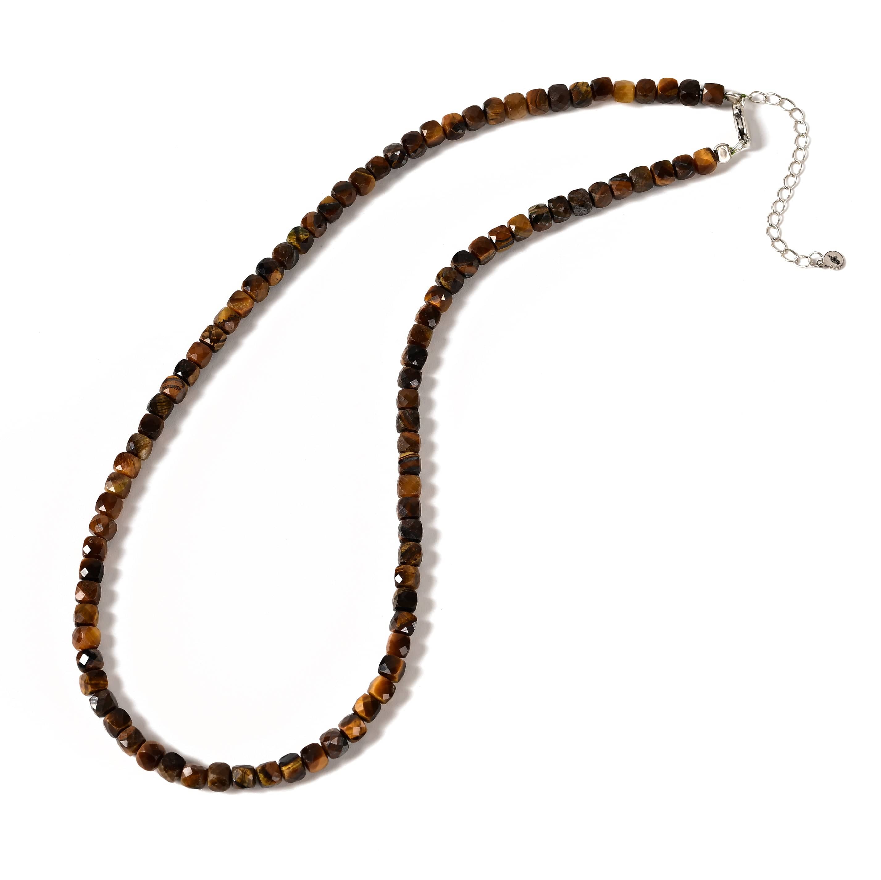 KALIFANO Gemstone Jewelry Natural Tiger Eye Faceted 4mm Barrel 16in Necklace with Sterling Silver Extender N4-41S-TE