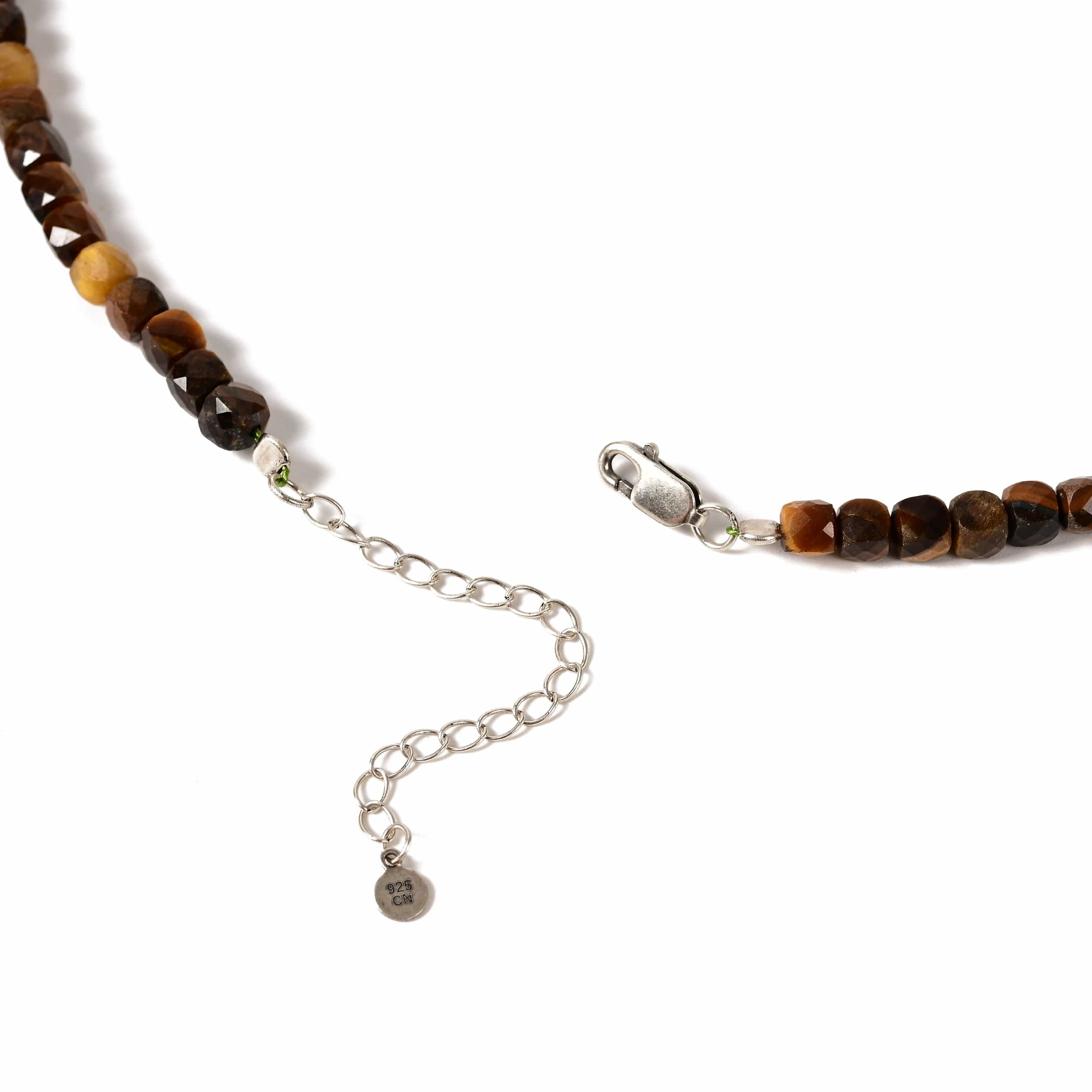 KALIFANO Gemstone Jewelry Natural Tiger Eye Faceted 4mm Barrel 16in Necklace with Sterling Silver Extender N4-41S-TE