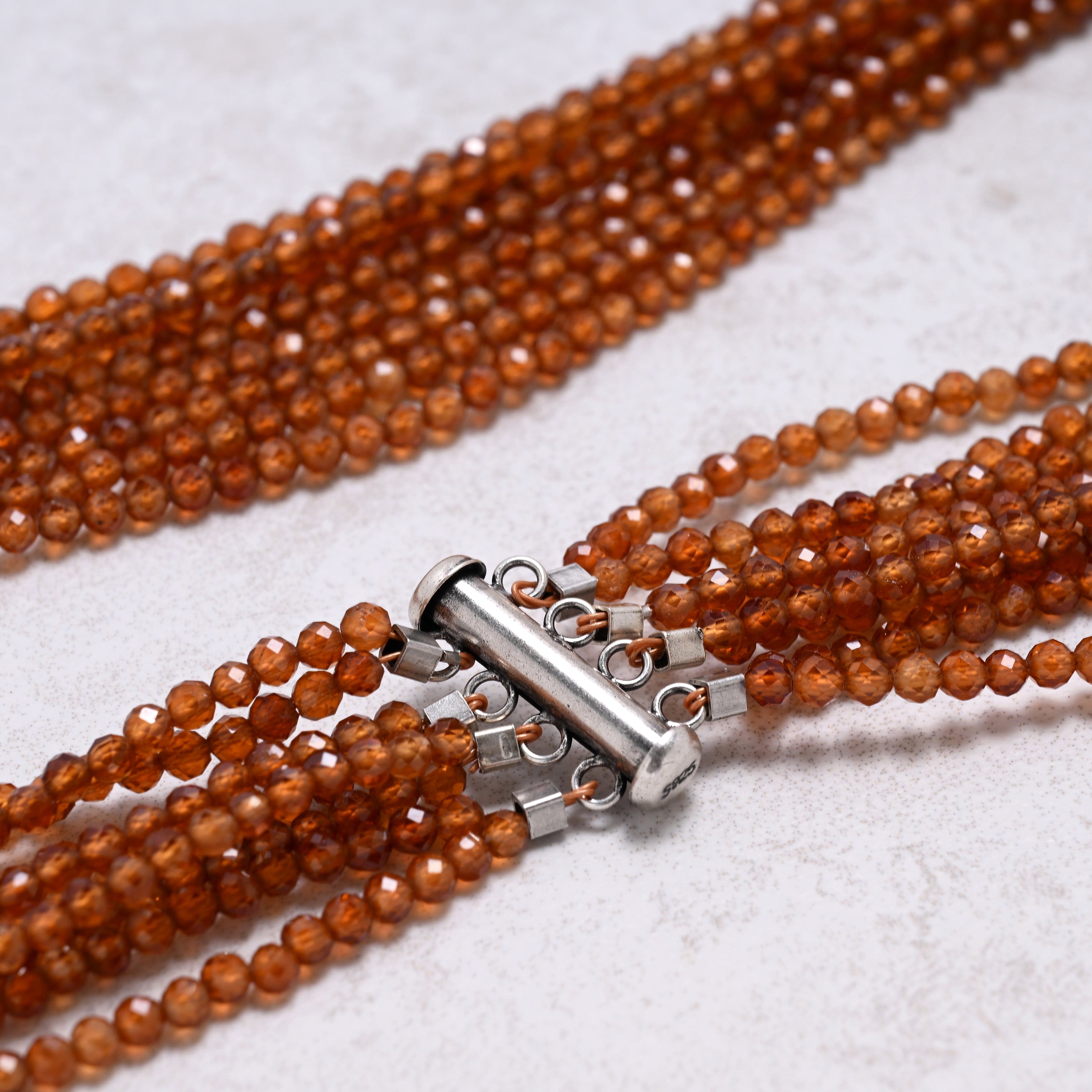 KALIFANO Gemstone Jewelry Orange Garnet 3mm Necklace With Sterling Silver Clasp - 16" CCN8-OG