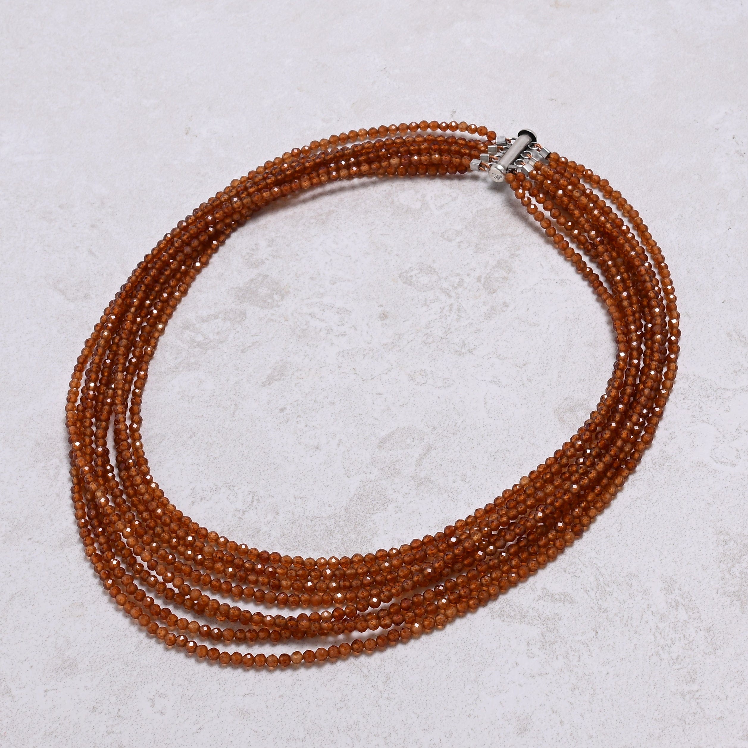 KALIFANO Gemstone Jewelry Orange Garnet 3mm Necklace With Sterling Silver Clasp - 16" CCN8-OG