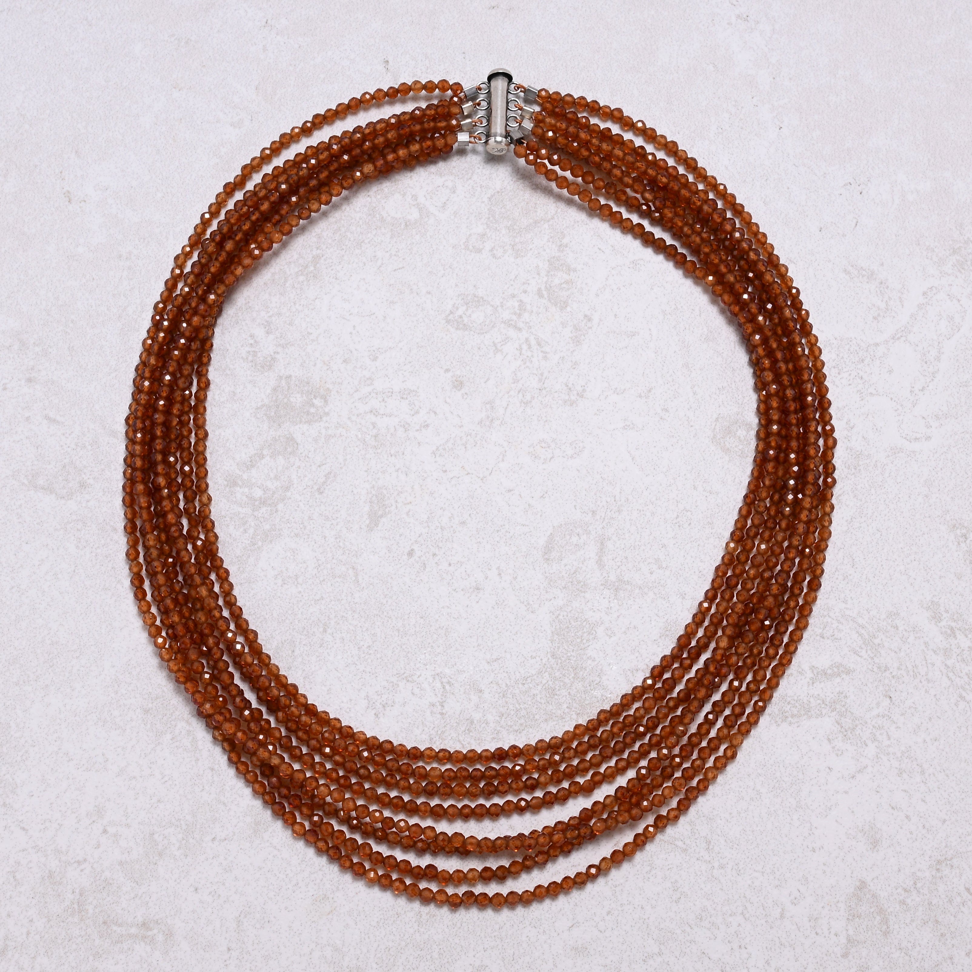 KALIFANO Gemstone Jewelry Orange Garnet 3mm Necklace With Sterling Silver Clasp - 16" CCN8-OG