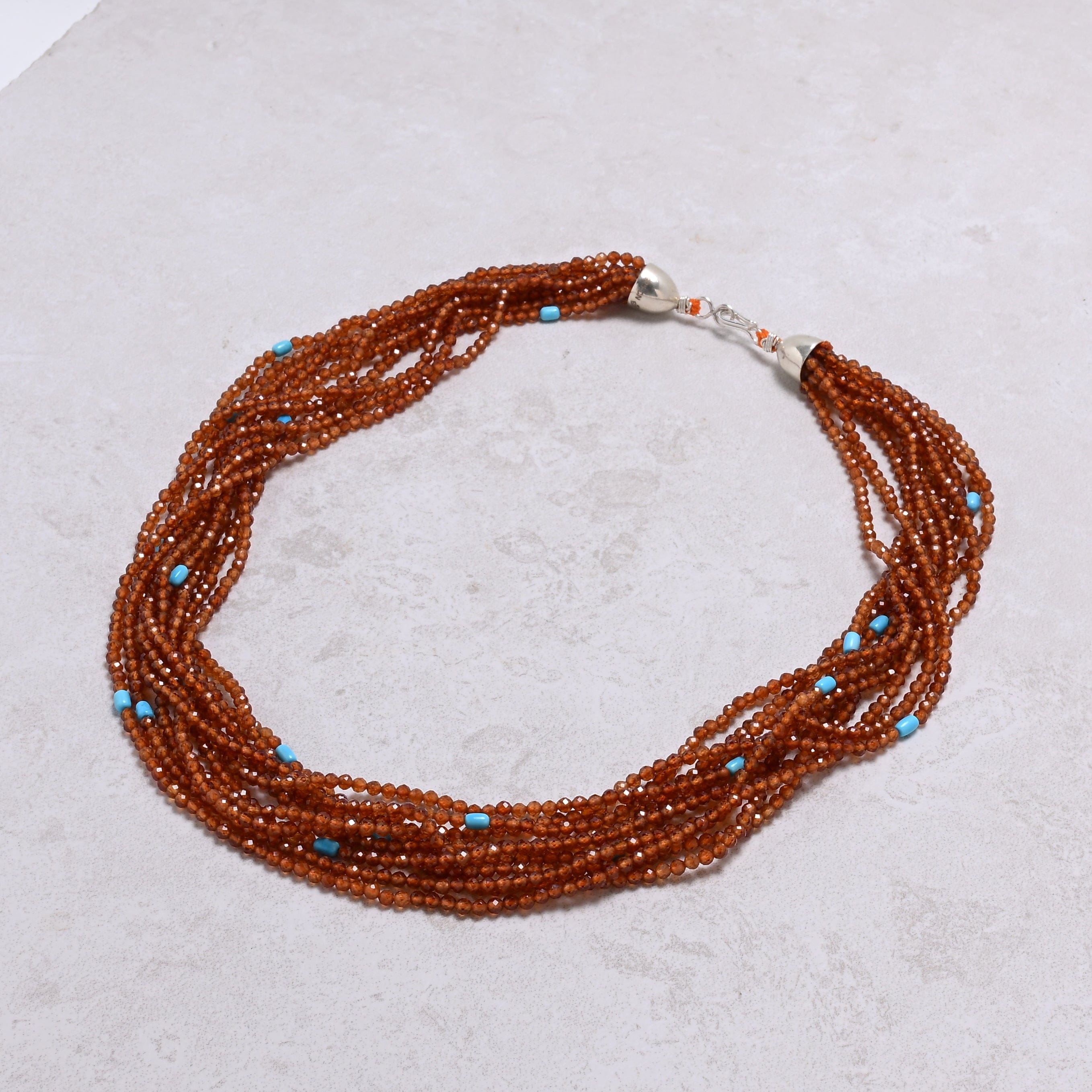 KALIFANO Gemstone Jewelry Orange Garnet 3mm Necklace With Sterling Silver Clasp - 21.5" CCN10-OG