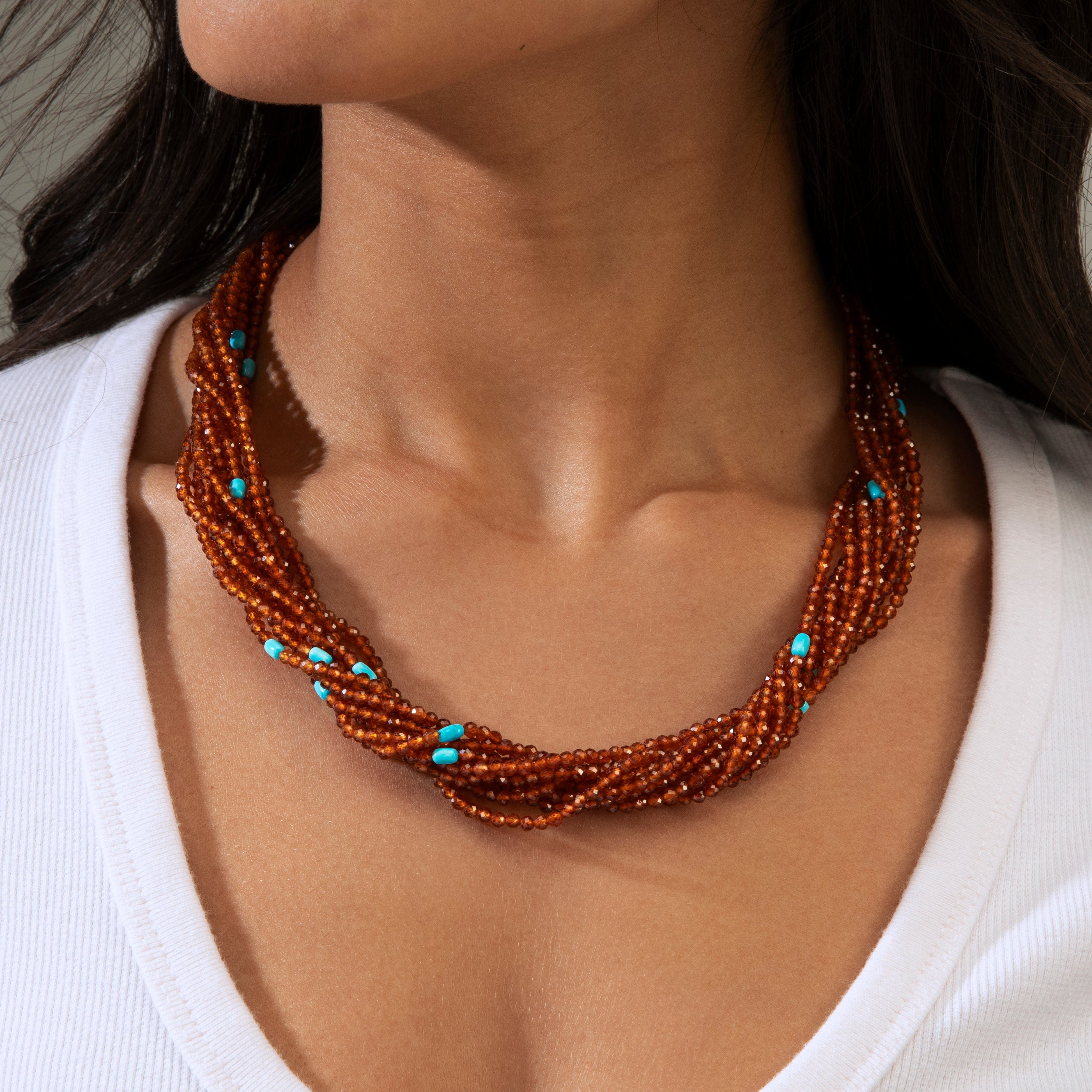 KALIFANO Gemstone Jewelry Orange Garnet 3mm Necklace With Sterling Silver Clasp - 21.5" CCN10-OG