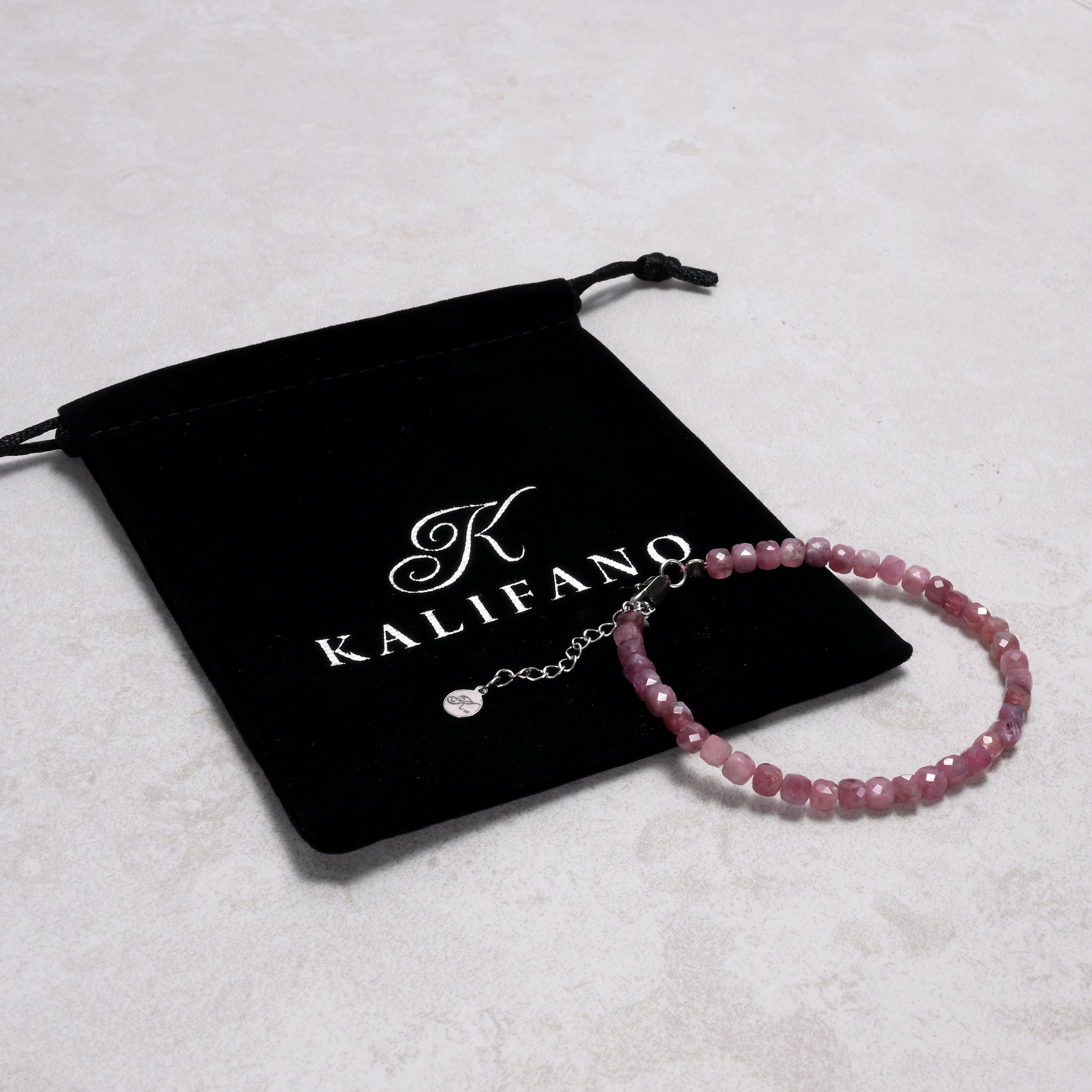 KALIFANO Gemstone Jewelry Pink Tourmaline 4mm Natural Gemstone Bracelet with Sterling Silver Clasp B4-16S-PTR