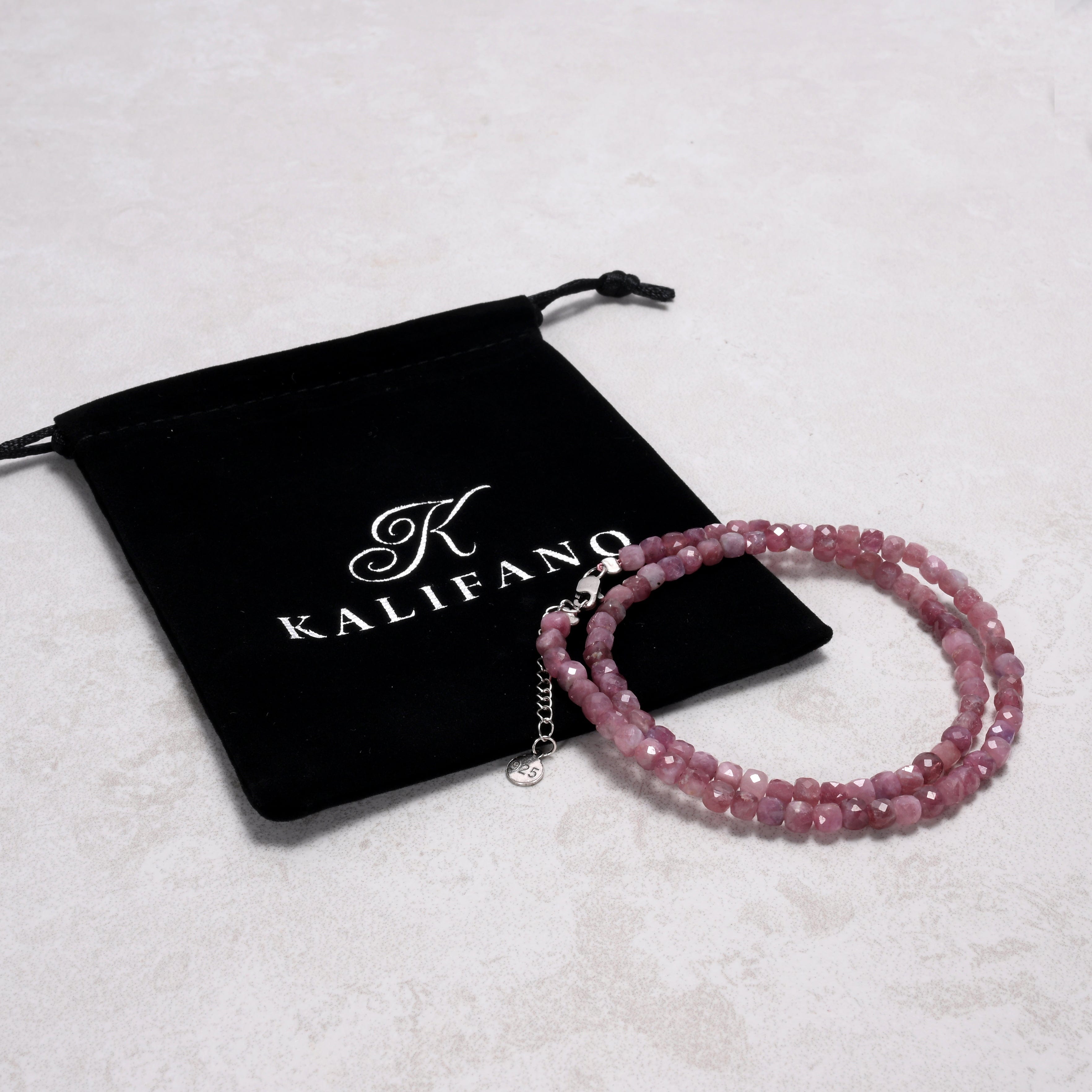 KALIFANO Gemstone Jewelry Pink Tourmaline 4mm Necklace With Sterling Silver Clasp - 16" N4-41S-PTR