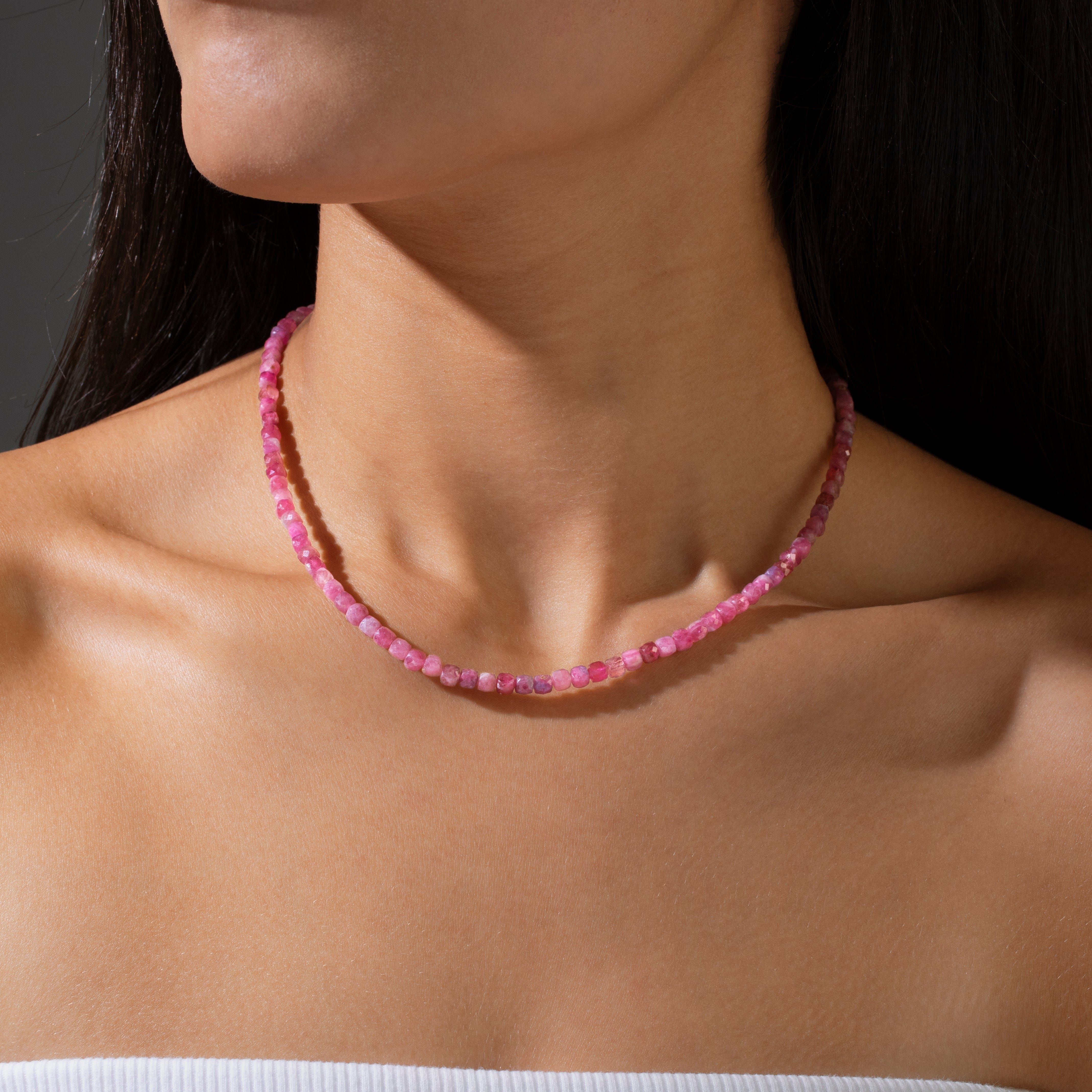 KALIFANO Gemstone Jewelry Pink Tourmaline 4mm Necklace With Sterling Silver Clasp - 16" N4-41S-PTR