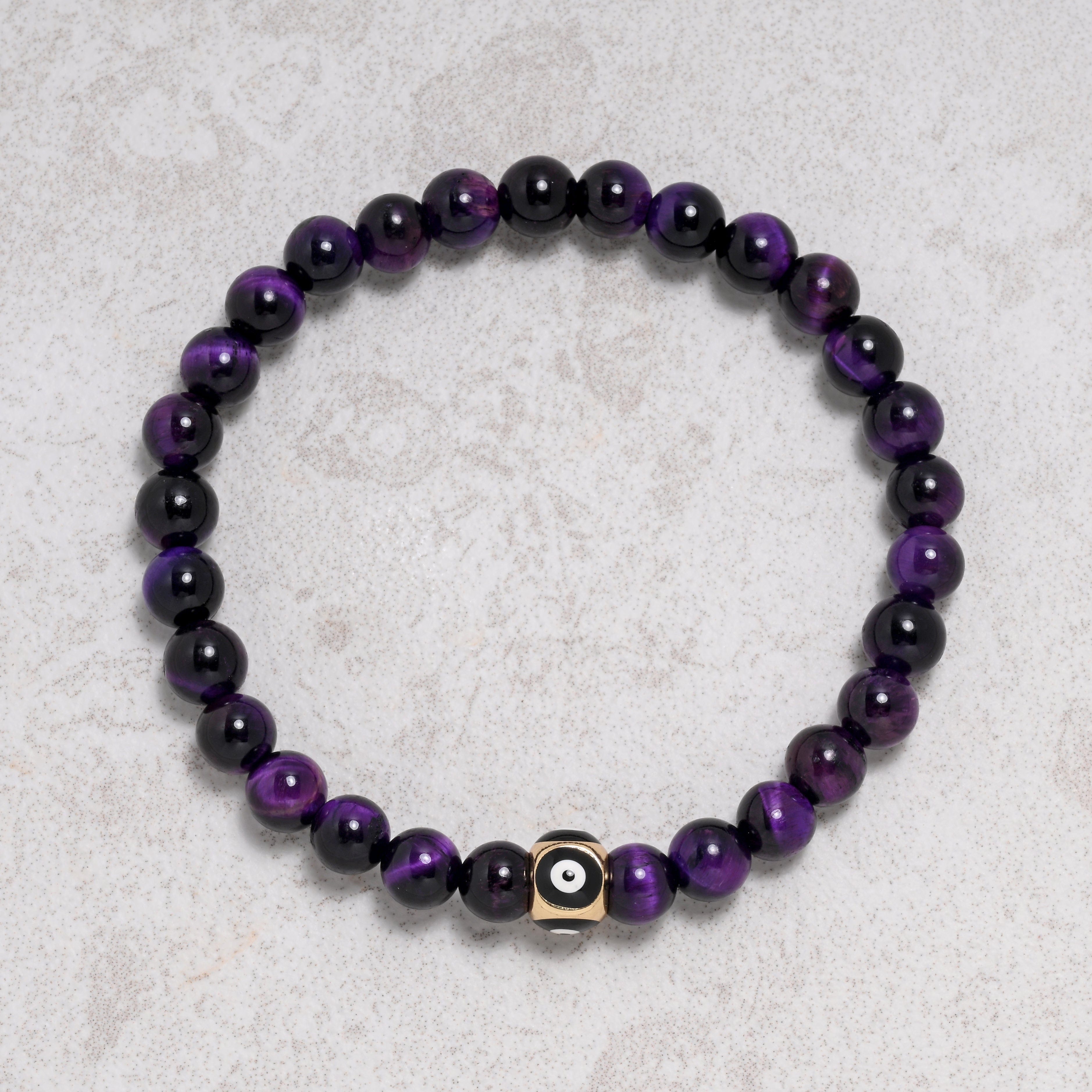 KALIFANO Gemstone Jewelry Purple Tiger Eye 6mm Natural Gemstone Stretch Bracelet