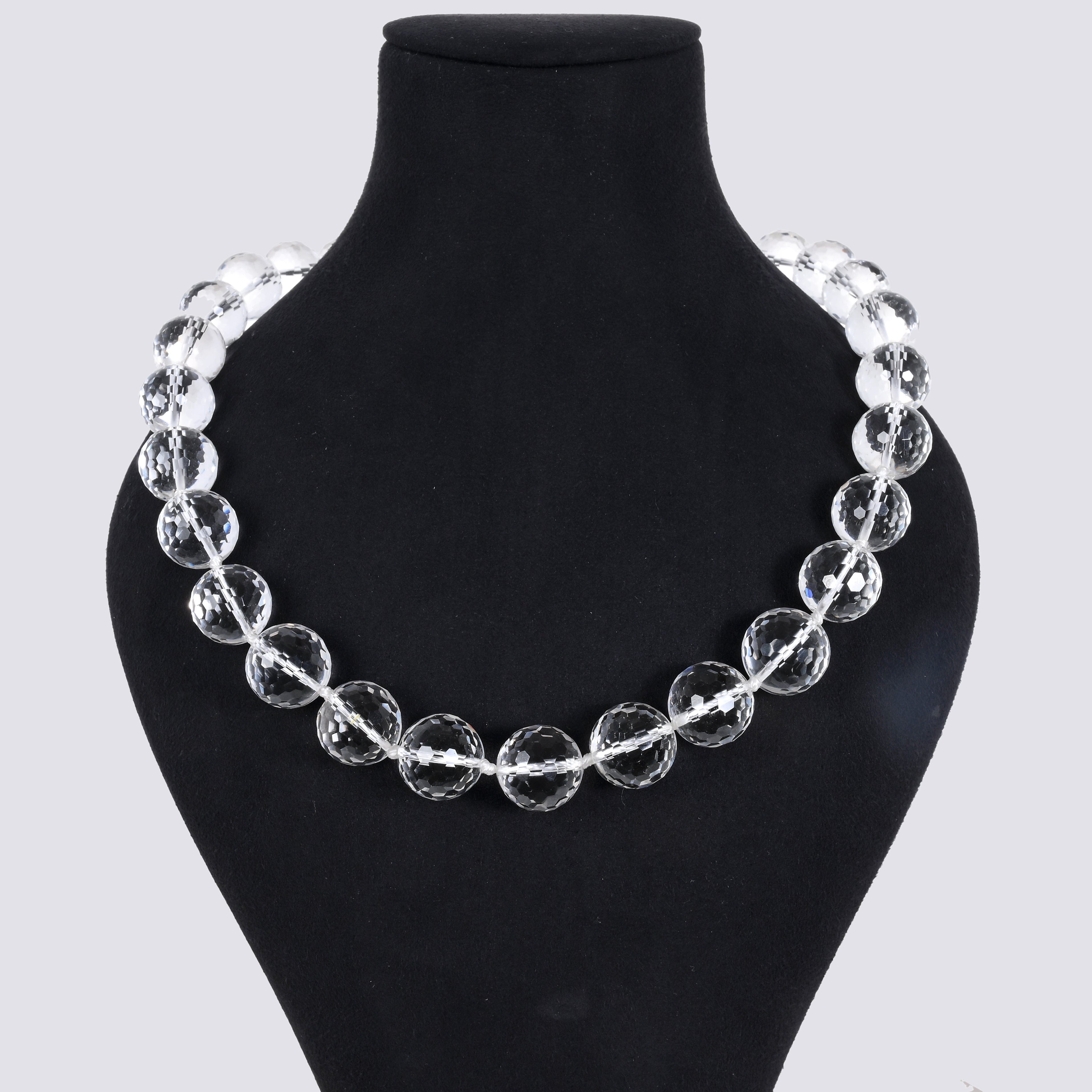 Kalifano Gemstone Jewelry Quartz 16mm Round Gemstone Necklace with Sterling Silver Clasp - 22" 9SN-QZ