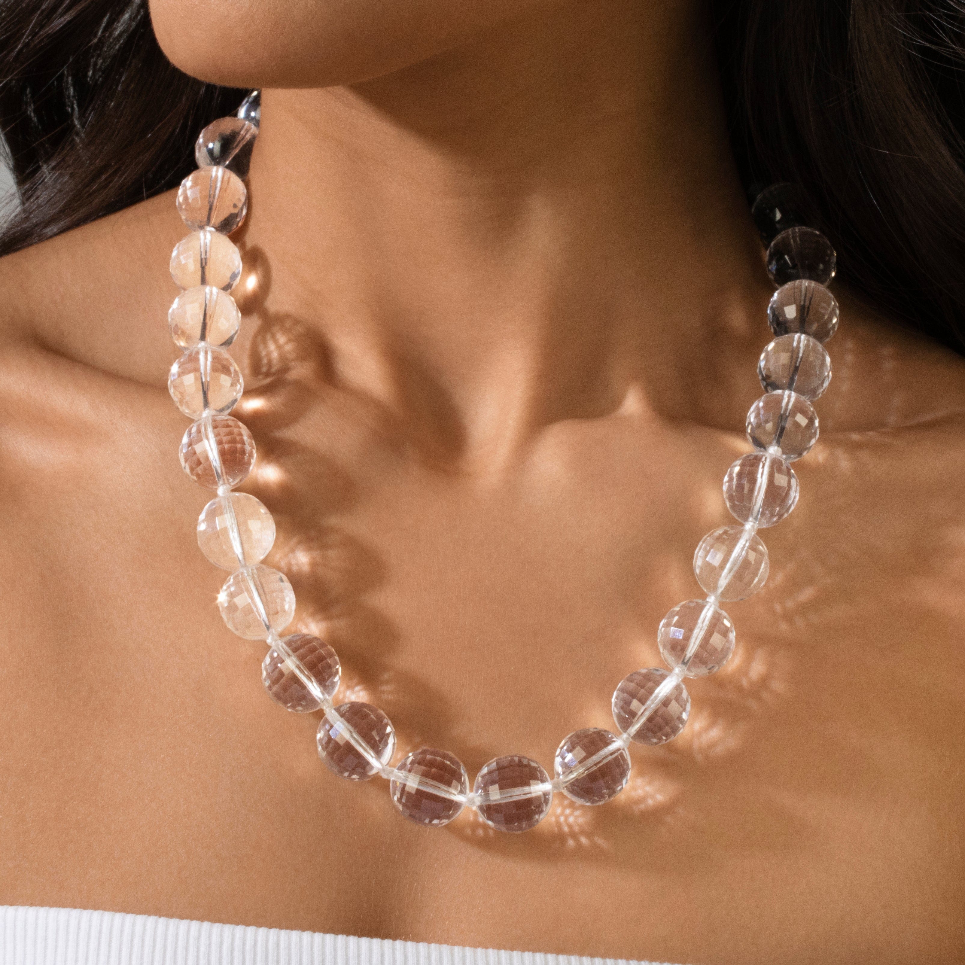 Kalifano Gemstone Jewelry Quartz 16mm Round Gemstone Necklace with Sterling Silver Clasp - 22" 9SN-QZ