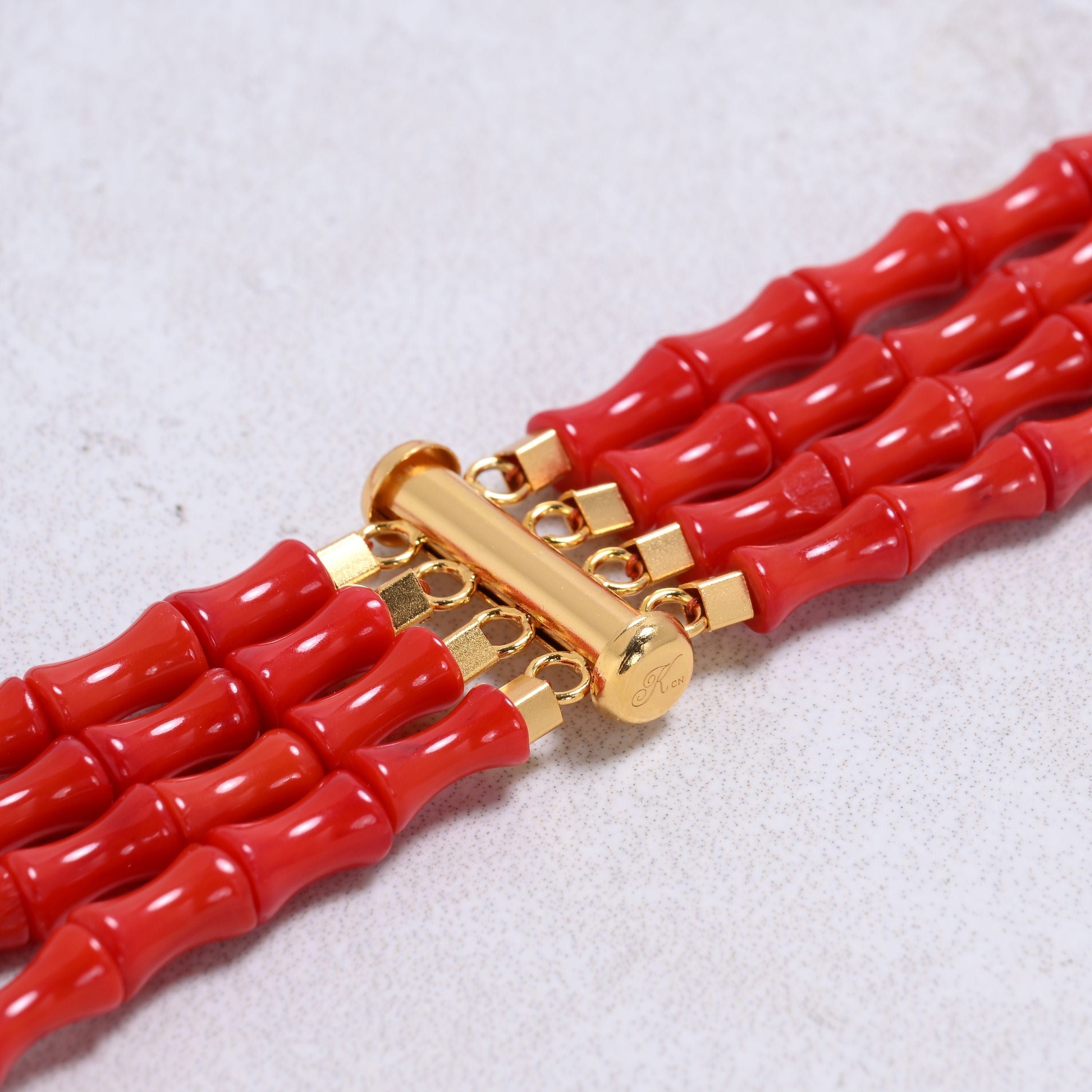 Kalifano Gemstone Jewelry Red Coral 5x8mm Bamboo Gemstone Necklace with Sterling Silver Clasp - 20" 8GN-RC