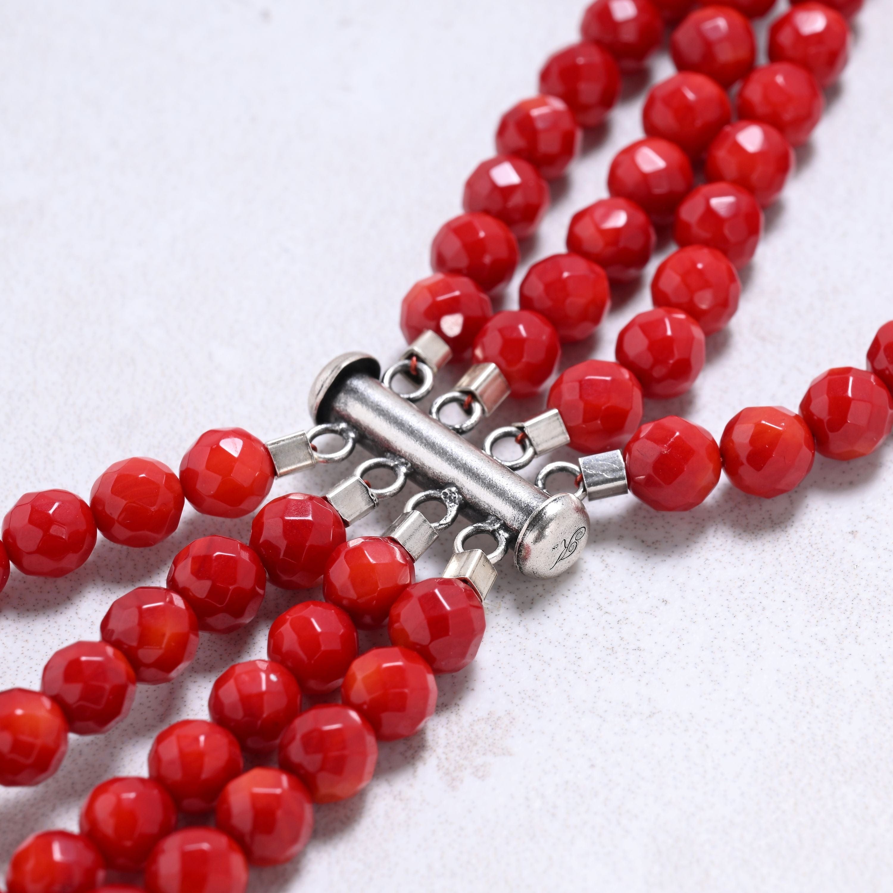 Kalifano Gemstone Jewelry Red Coral 6mm Round Gemstone Necklace with Sterling Silver Clasp - 20" 8SN-RC