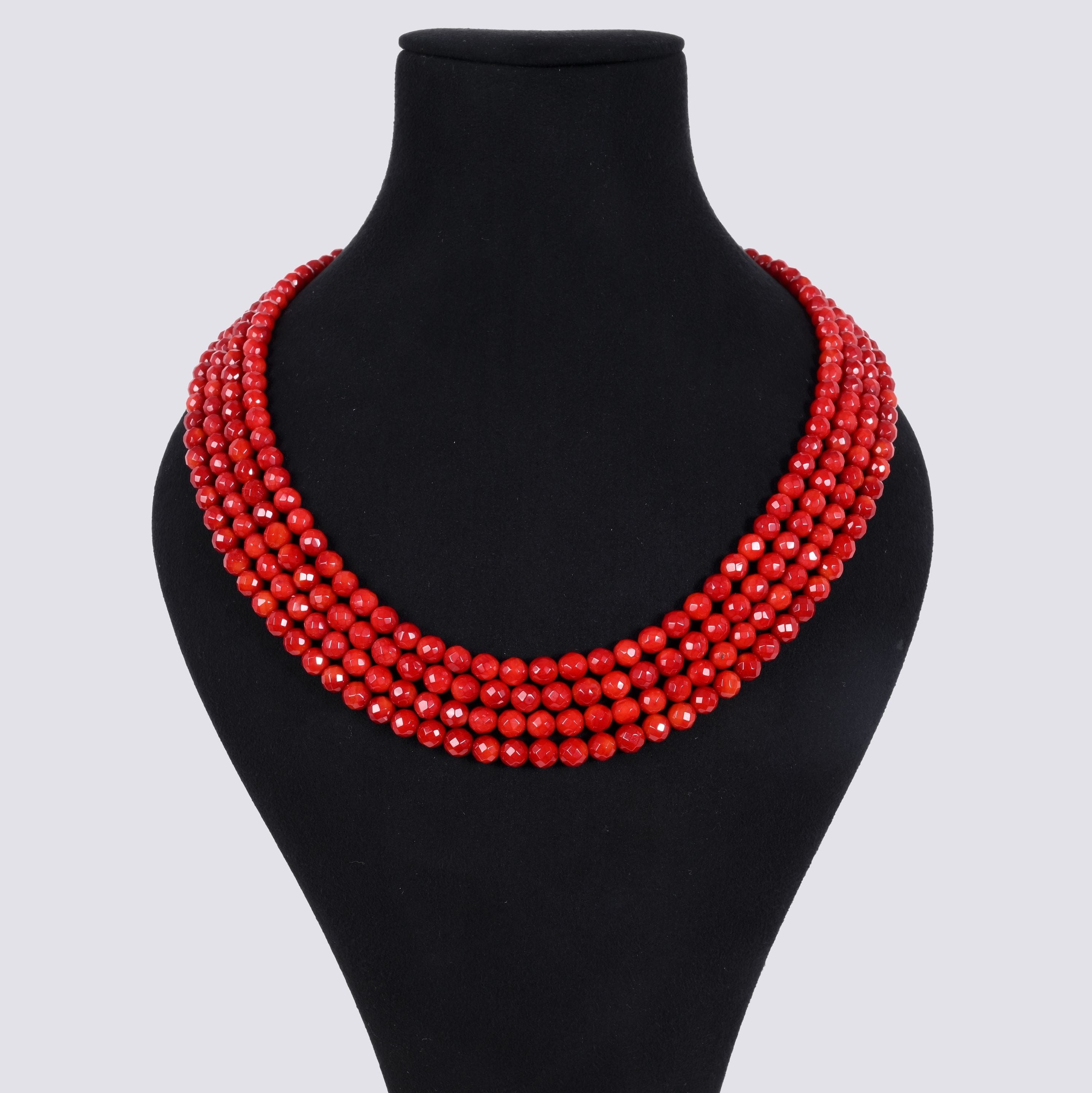 Kalifano Gemstone Jewelry Red Coral 6mm Round Gemstone Necklace with Sterling Silver Clasp - 20" 8SN-RC
