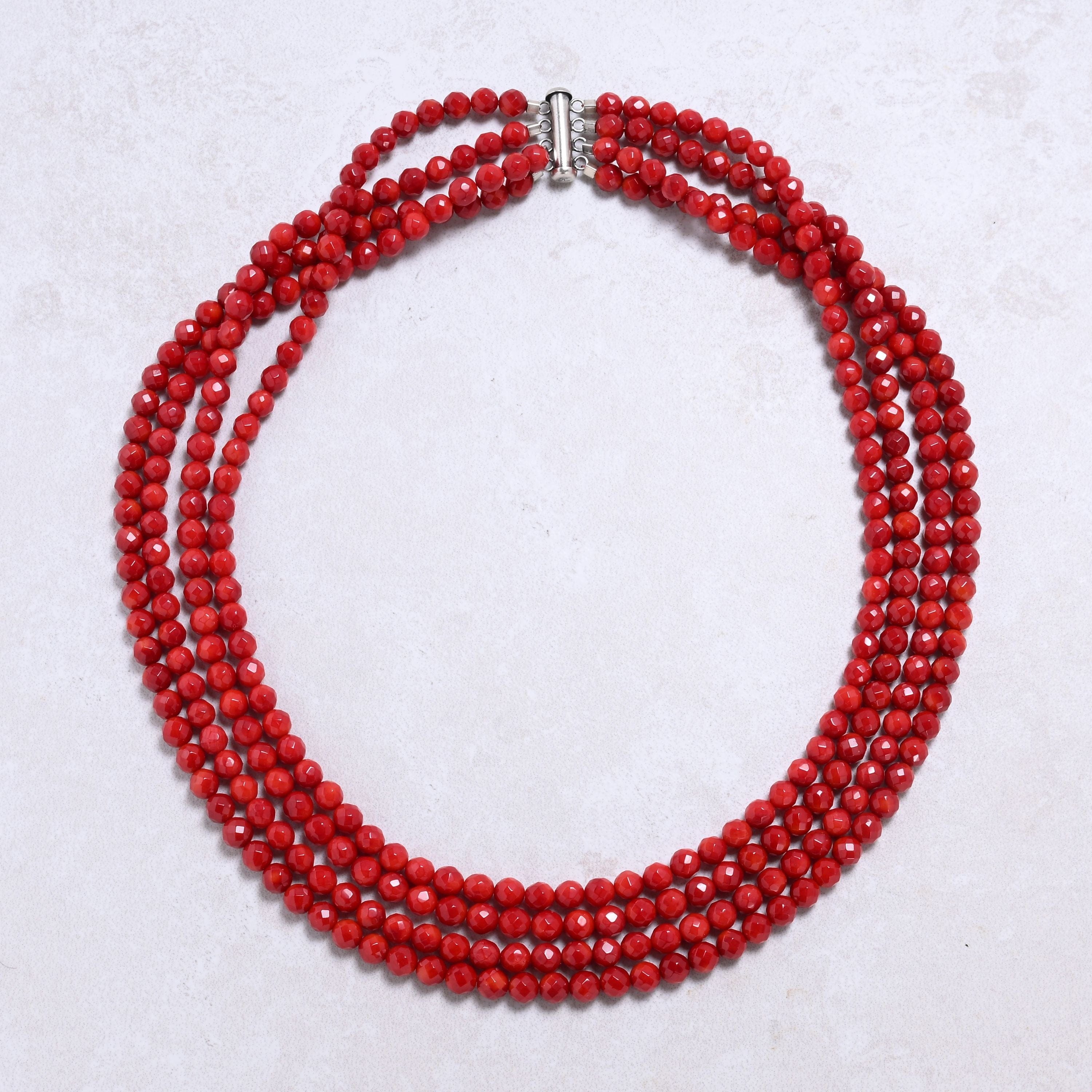 Kalifano Gemstone Jewelry Red Coral 6mm Round Gemstone Necklace with Sterling Silver Clasp - 20" 8SN-RC