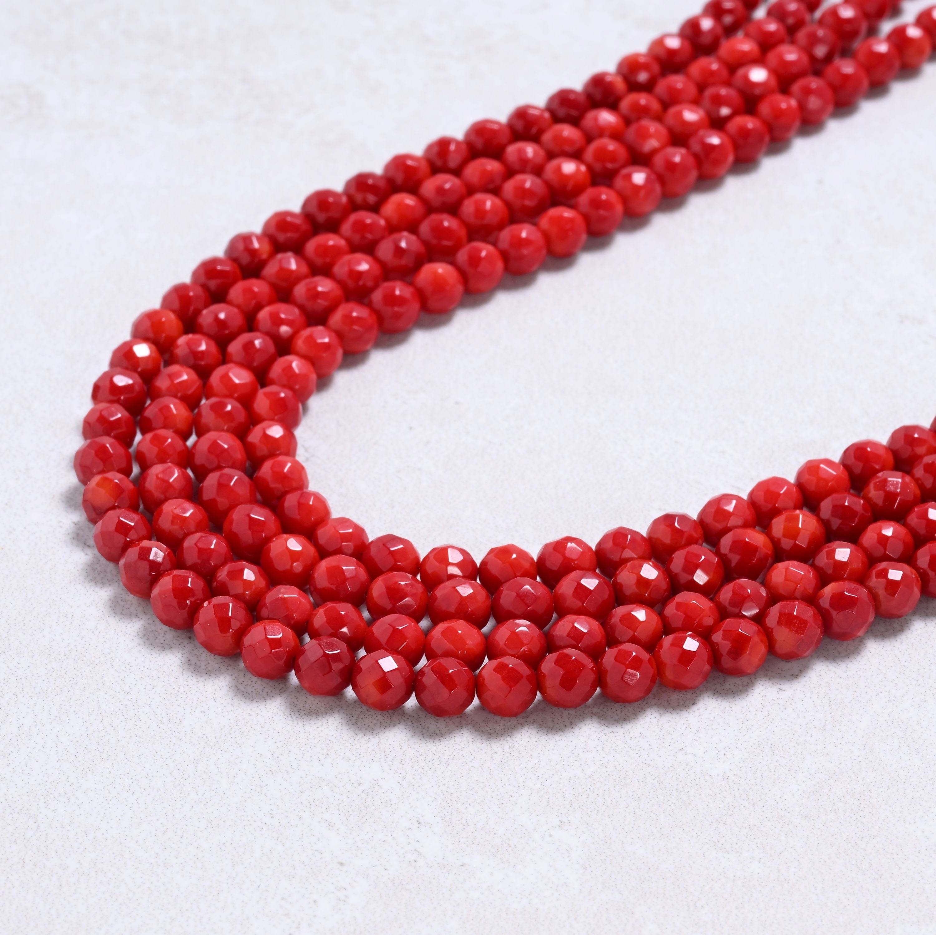 Kalifano Gemstone Jewelry Red Coral 6mm Round Gemstone Necklace with Sterling Silver Clasp - 20" 8SN-RC