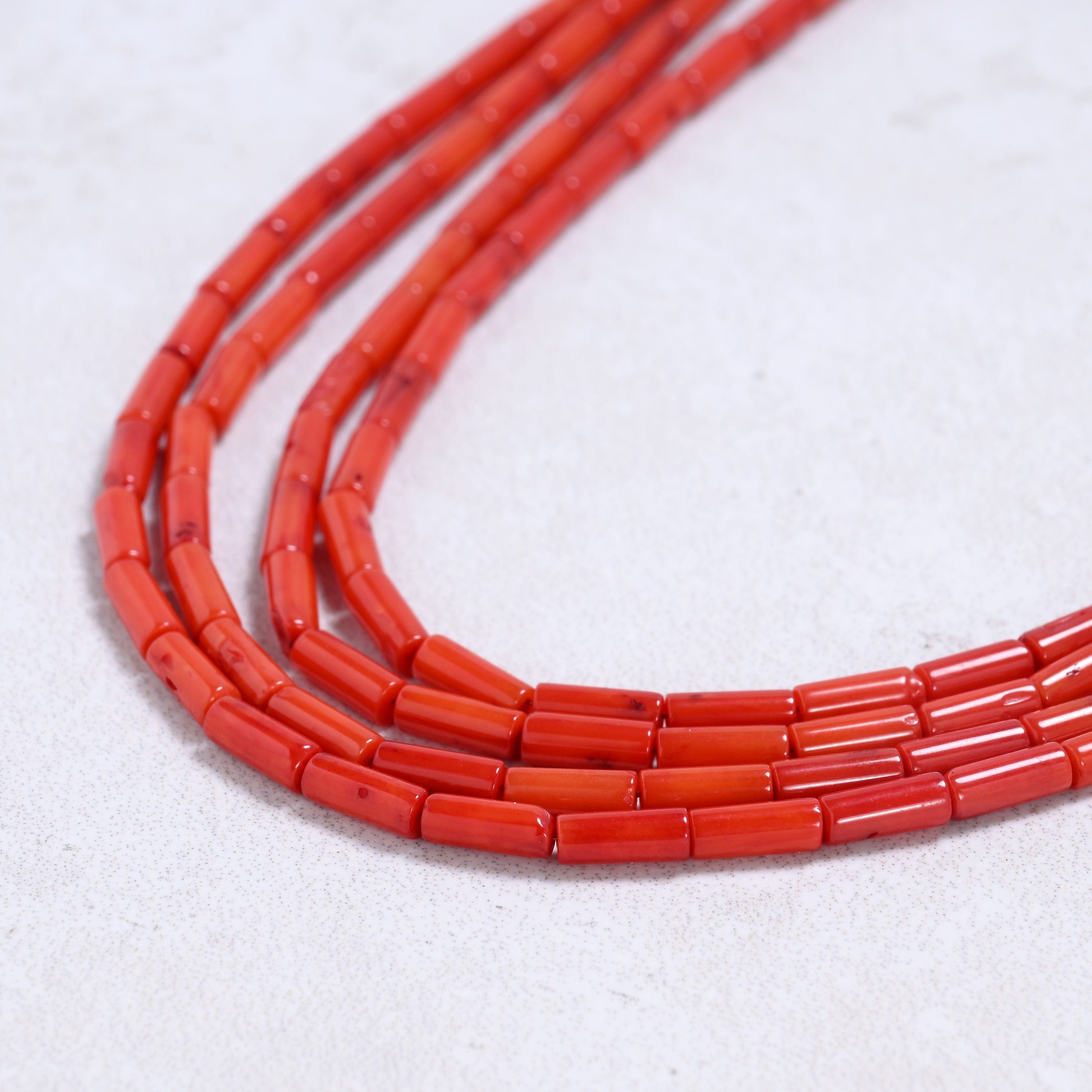 Kalifano Gemstone Jewelry Red Coral 7x3mm Pipe Gemstone Necklace with Sterling Silver Clasp - 20" 8GN-RC2