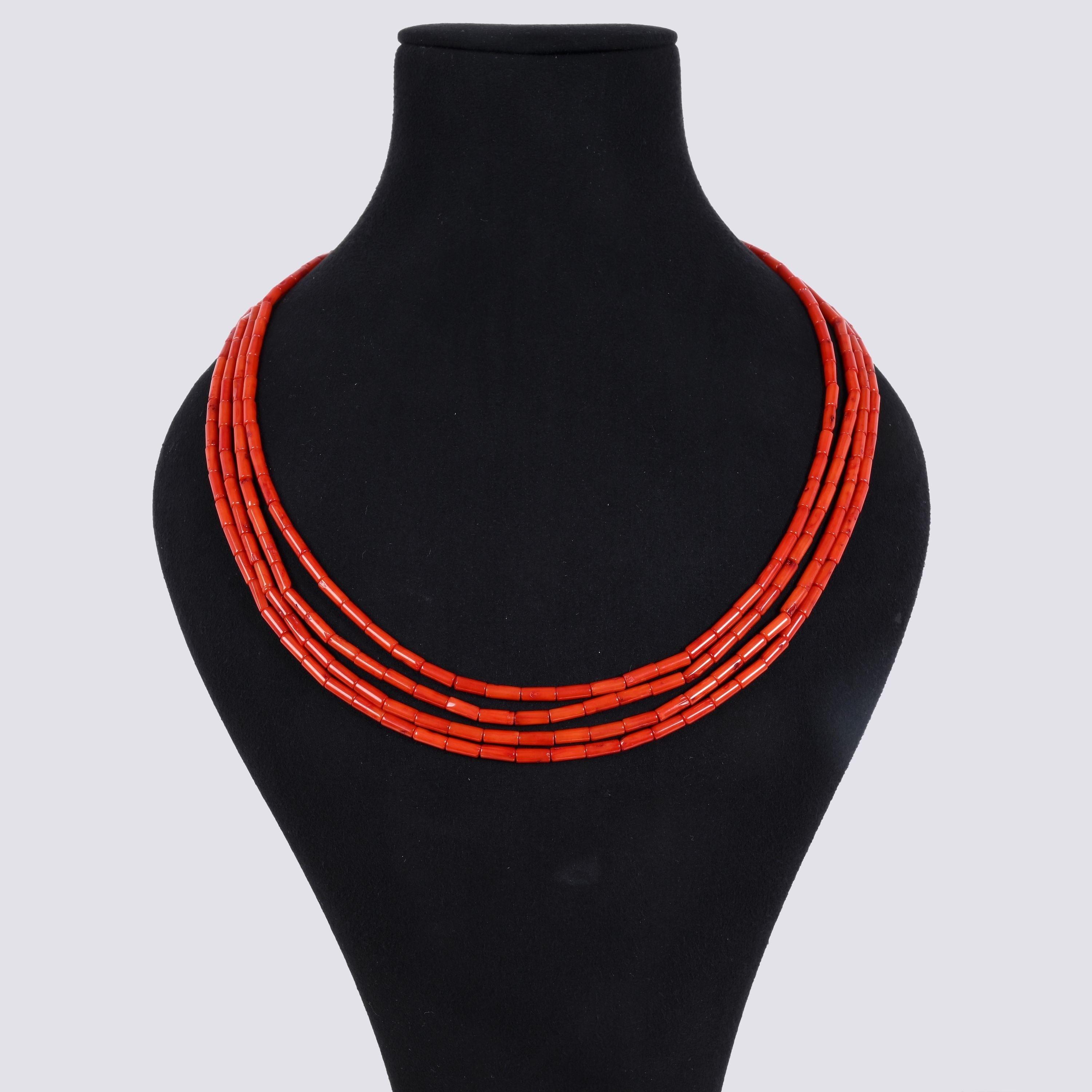 Kalifano Gemstone Jewelry Red Coral 7x3mm Pipe Gemstone Necklace with Sterling Silver Clasp - 20" 8GN-RC2