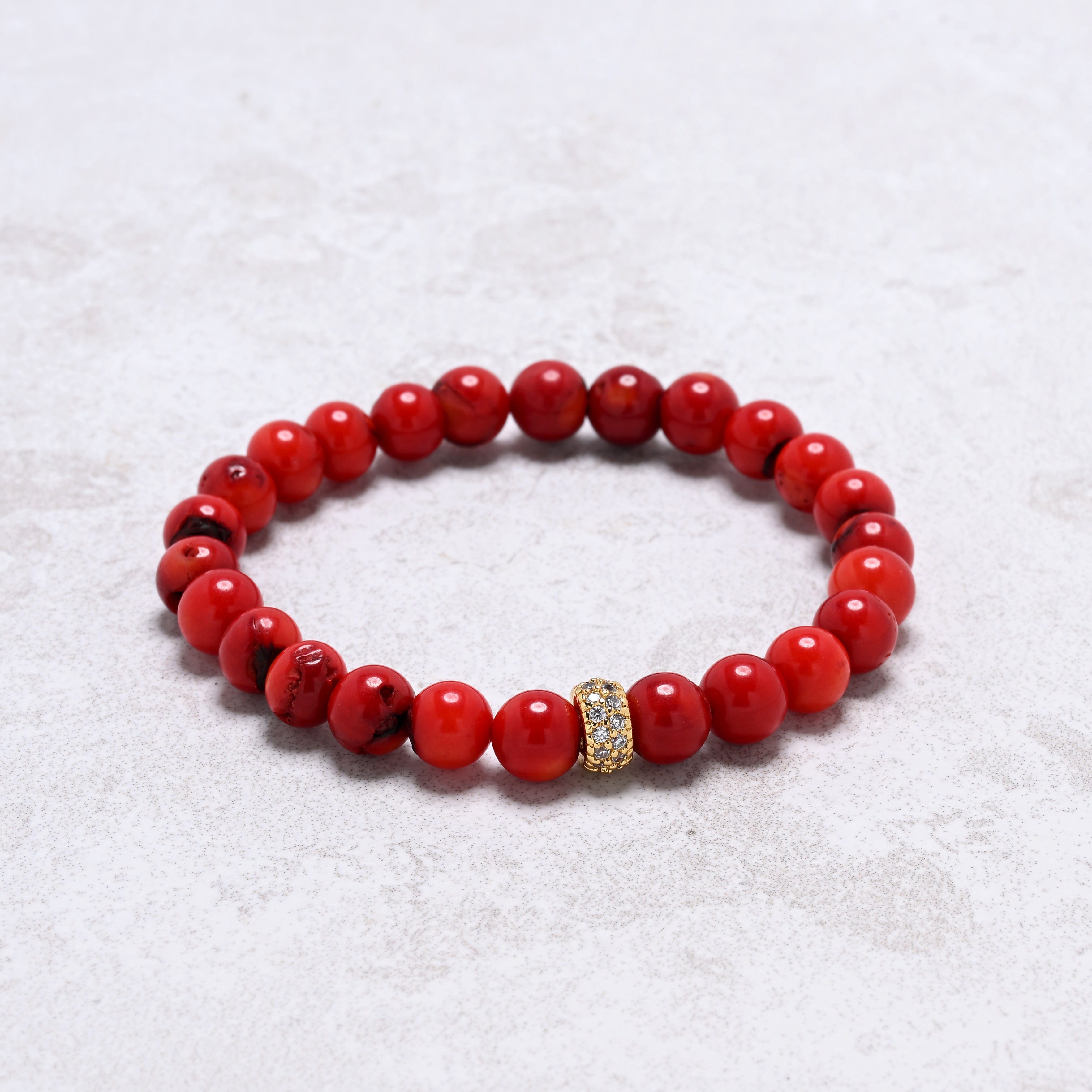 KALIFANO Gemstone Jewelry Red Coral 8mm Natural Gemstone Stretch Bracelet