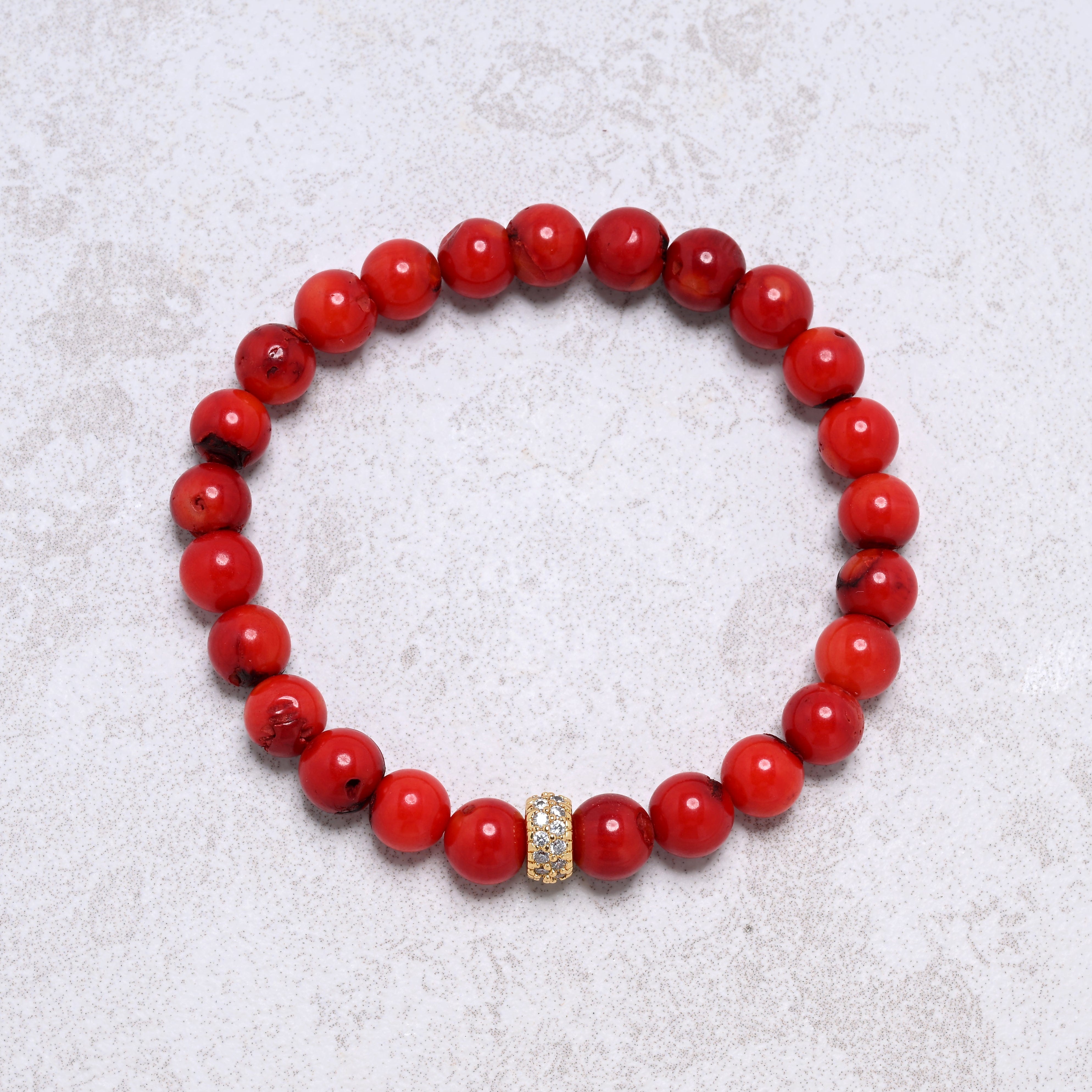 KALIFANO Gemstone Jewelry Red Coral 8mm Natural Gemstone Stretch Bracelet