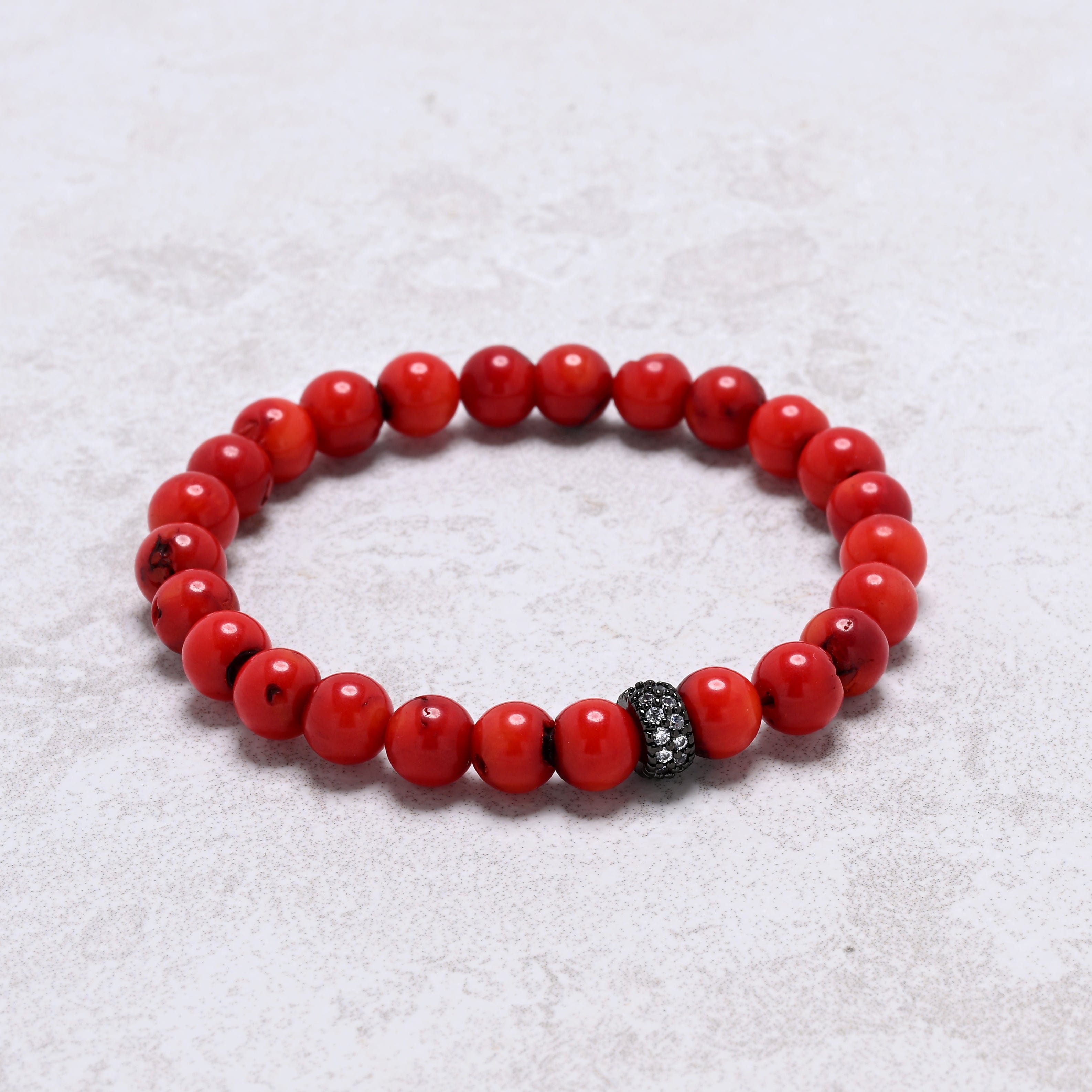 KALIFANO Gemstone Jewelry Red Coral 8mm Natural Gemstone Stretch Bracelet