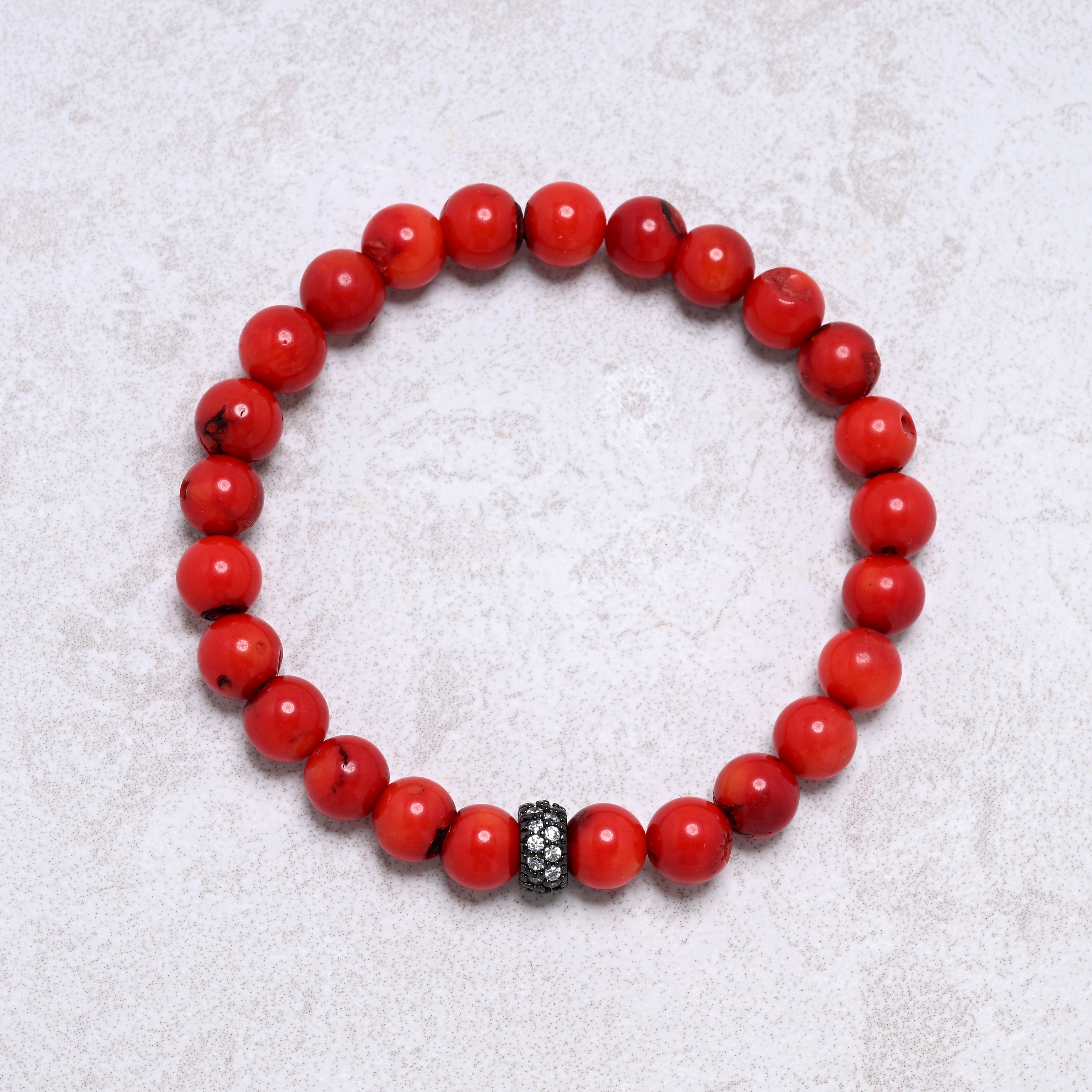 KALIFANO Gemstone Jewelry Red Coral 8mm Natural Gemstone Stretch Bracelet