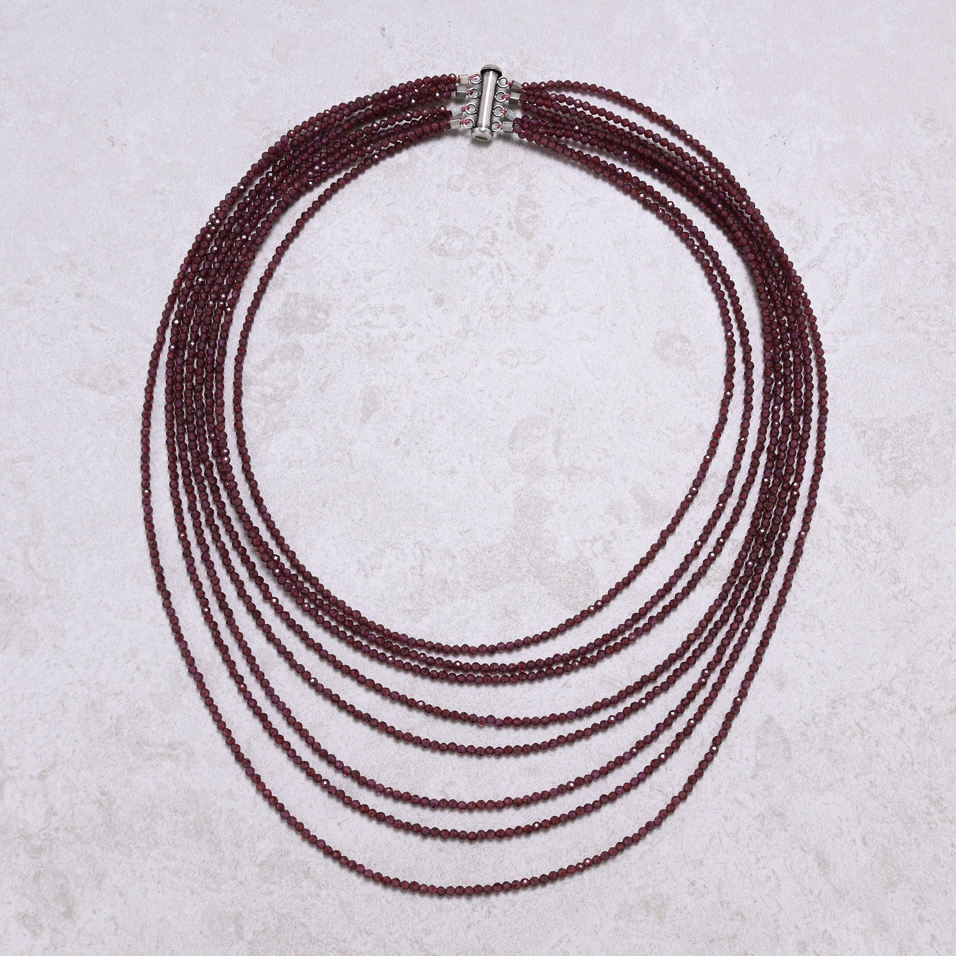 KALIFANO Gemstone Jewelry Red Garnet 2.5mm Necklace With Sterling Silver Clasp - 16" CCN8-GA