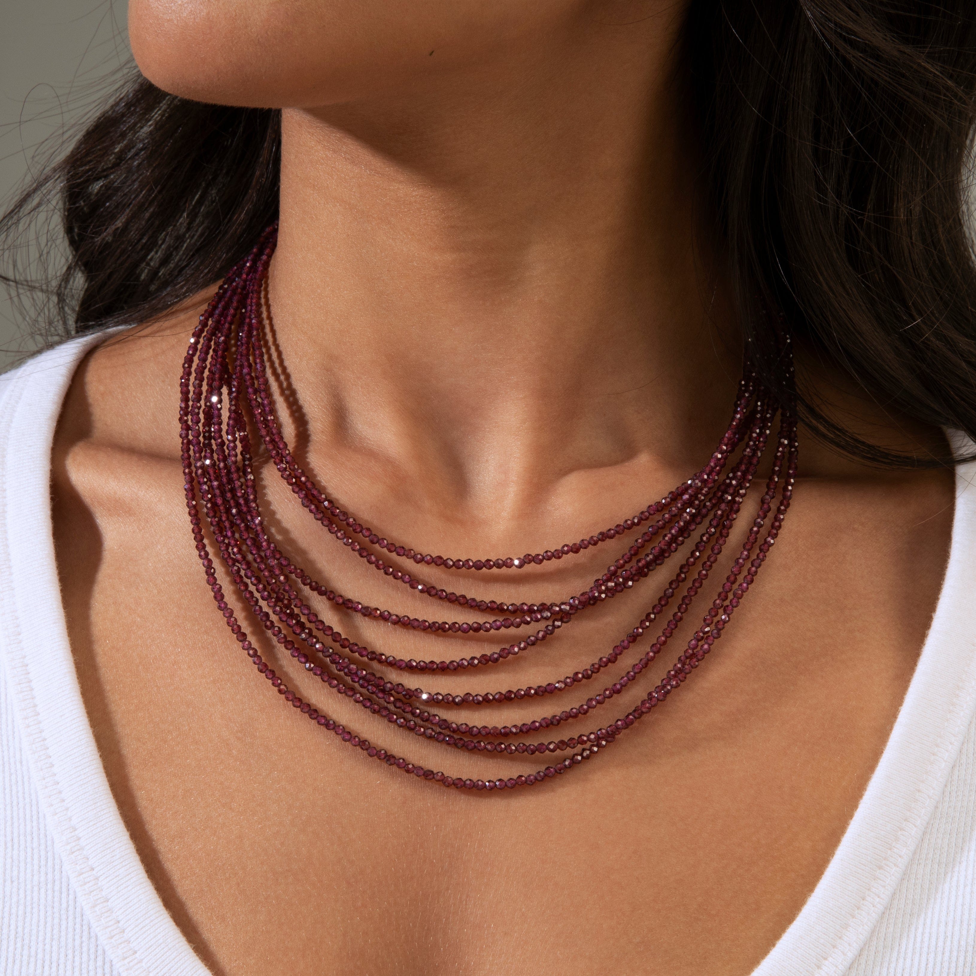 KALIFANO Gemstone Jewelry Red Garnet 2.5mm Necklace With Sterling Silver Clasp - 16" CCN8-GA