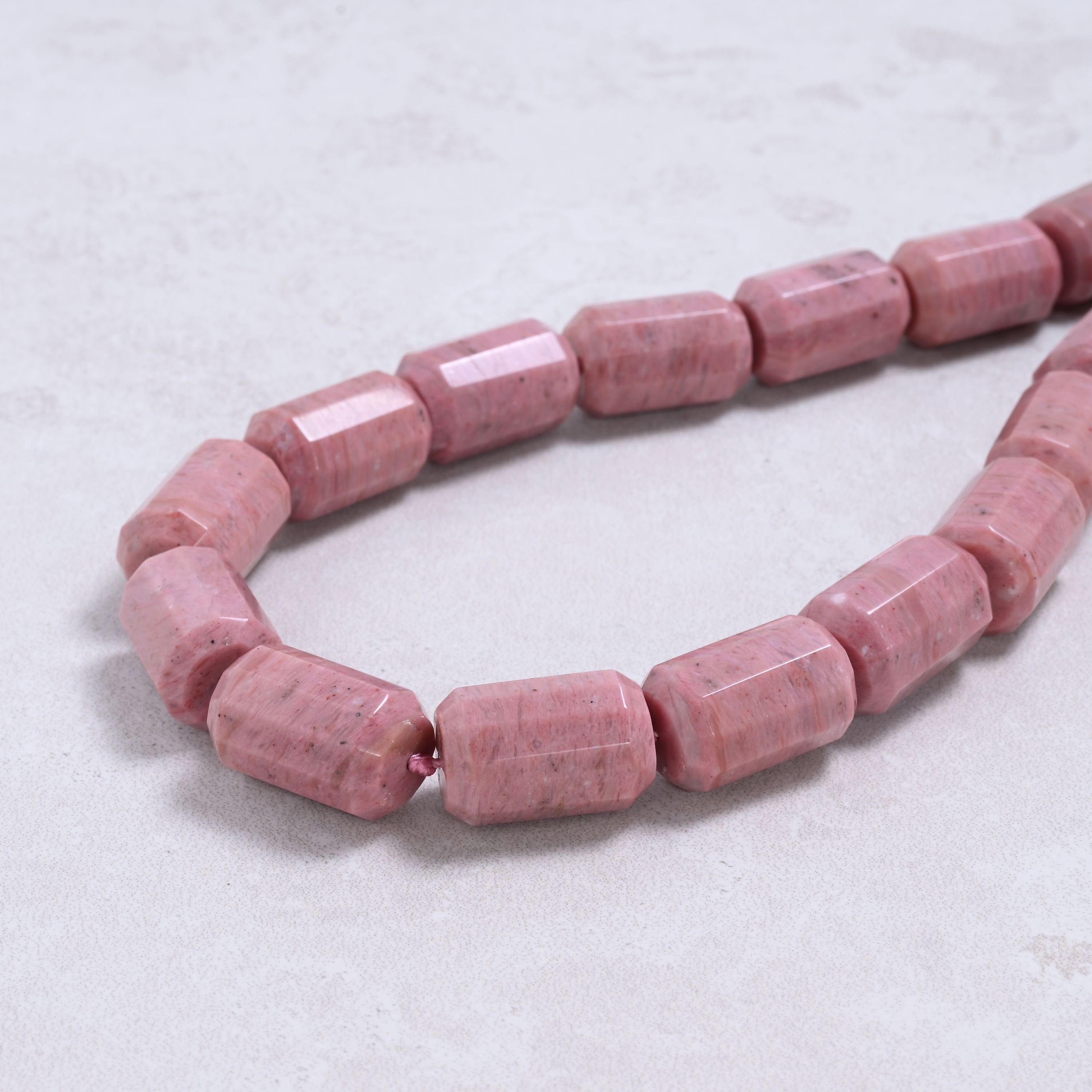 Kalifano Gemstone Jewelry Rhodonite 22x15mm Column Gemstone Necklace with Sterling Silver Clasp - 22" 9SN-RE