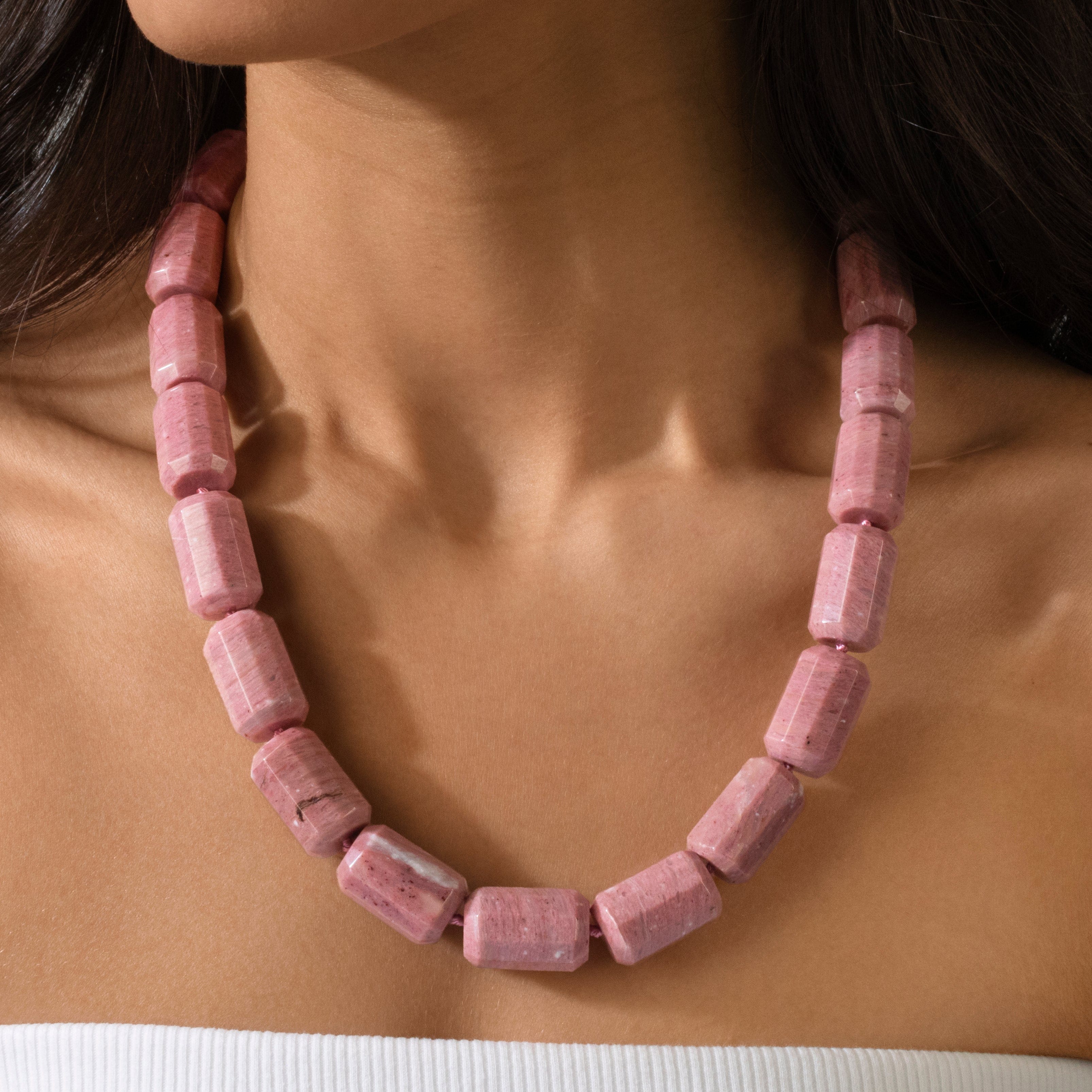 Kalifano Gemstone Jewelry Rhodonite 22x15mm Column Gemstone Necklace with Sterling Silver Clasp - 22" 9SN-RE