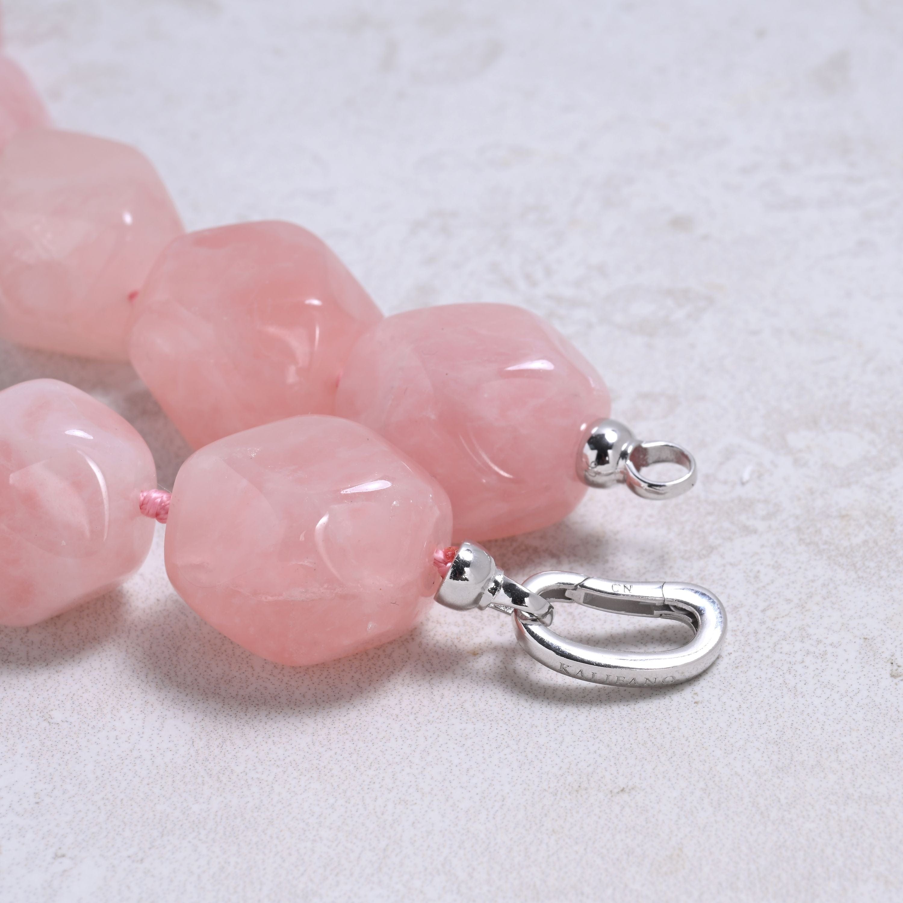 Kalifano Gemstone Jewelry Rose Quartz 25x20mm Column Gemstone Necklace with Sterling Silver Clasp - 22" 9SN-RQ