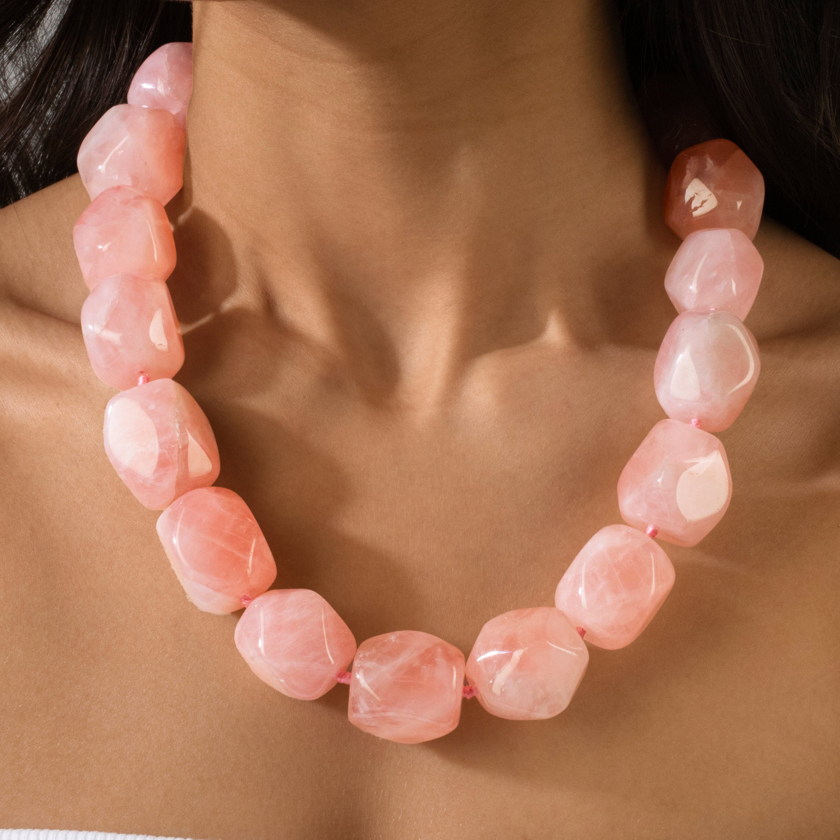 Kalifano Gemstone Jewelry Rose Quartz 25x20mm Column Gemstone Necklace with Sterling Silver Clasp - 22" 9SN-RQ
