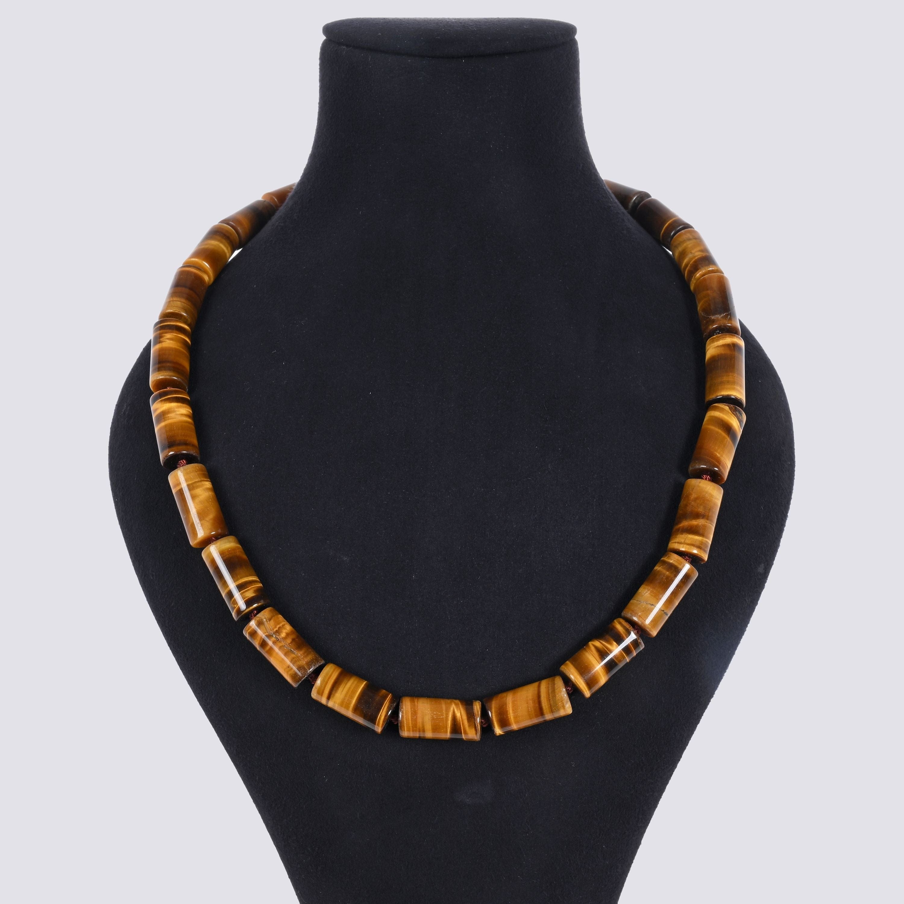 Kalifano Gemstone Jewelry Tiger Eye 10x20mm Column Gemstone Necklace with Sterling Silver Clasp - 22" 9SN-TE
