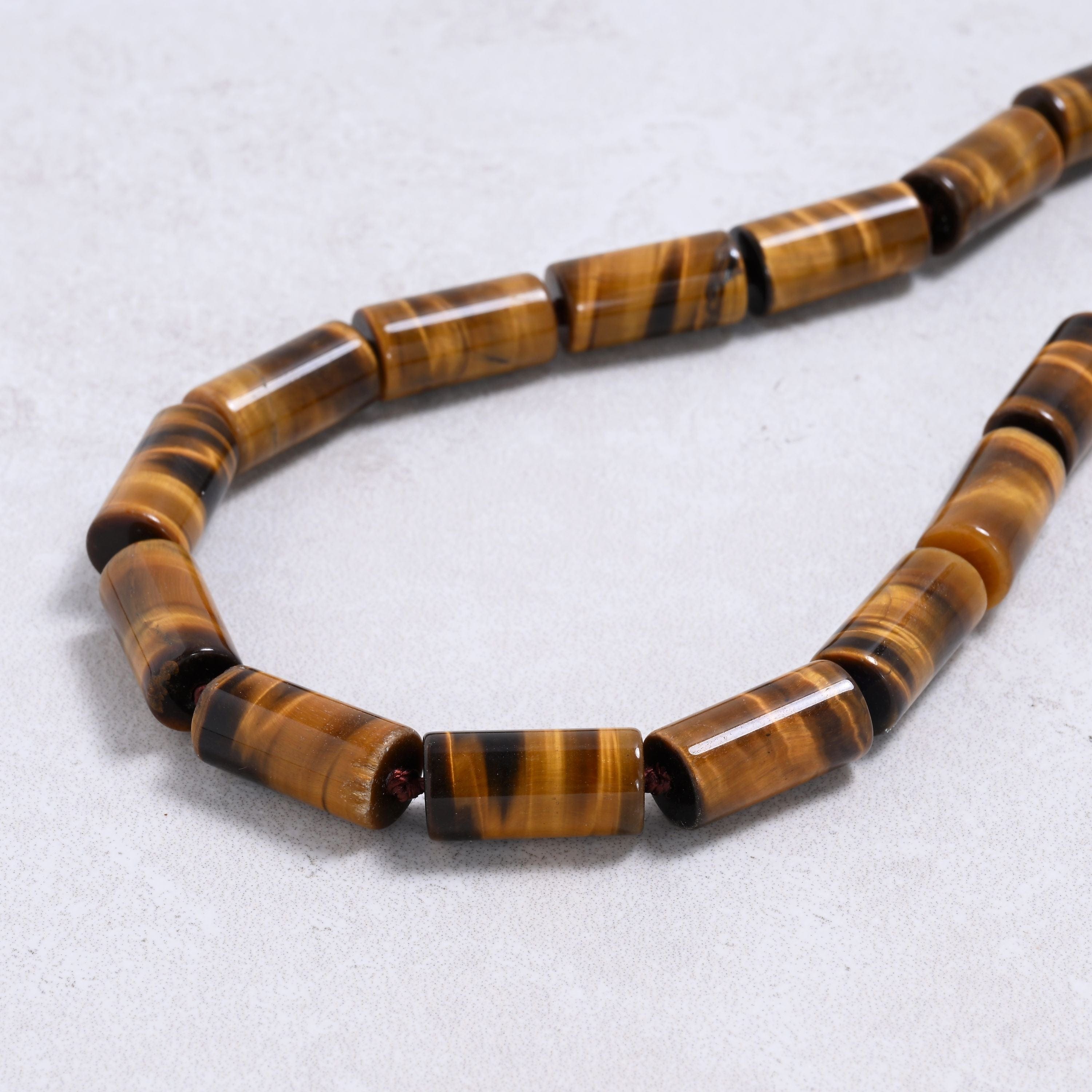 Kalifano Gemstone Jewelry Tiger Eye 10x20mm Column Gemstone Necklace with Sterling Silver Clasp - 22" 9SN-TE