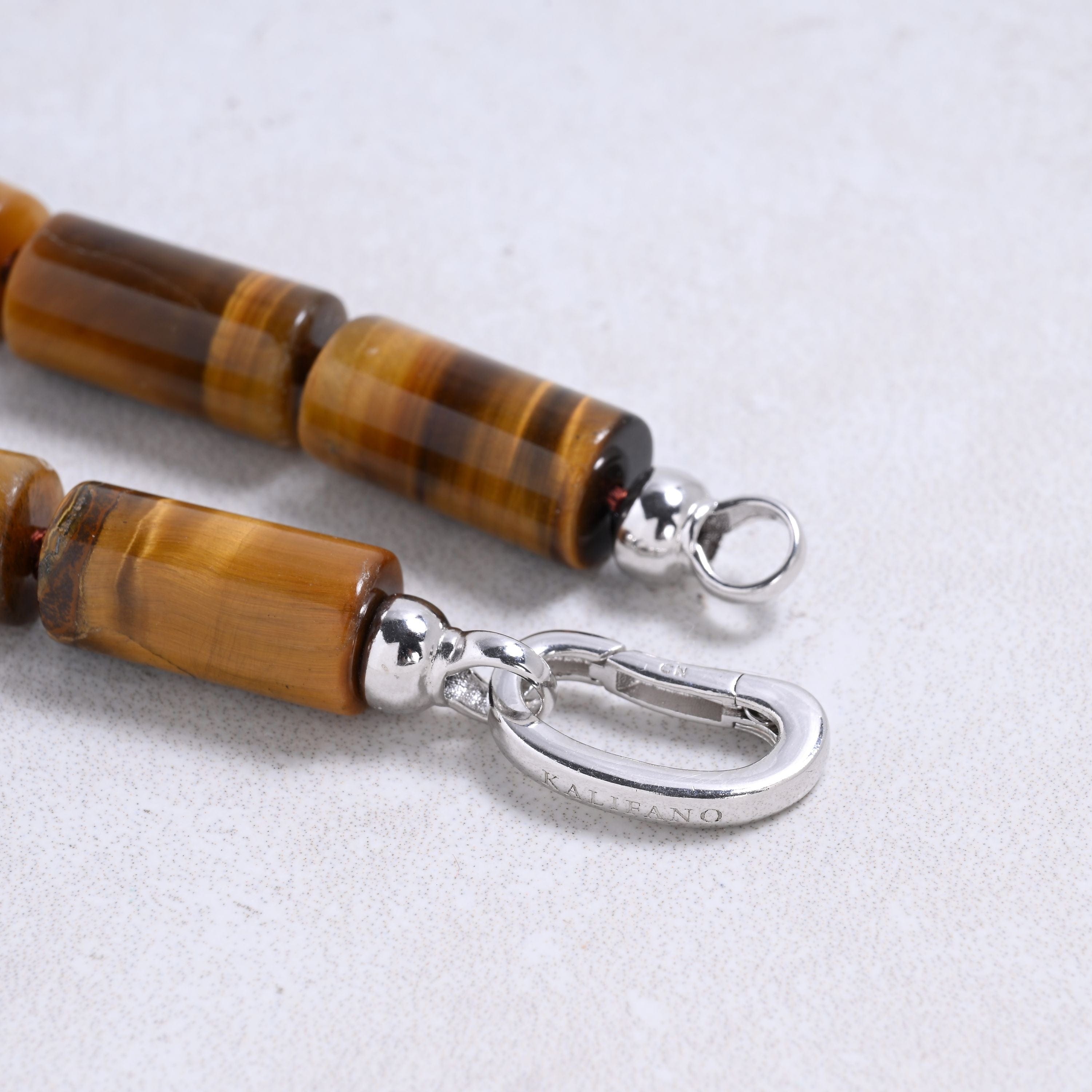 Kalifano Gemstone Jewelry Tiger Eye 10x20mm Column Gemstone Necklace with Sterling Silver Clasp - 22" 9SN-TE